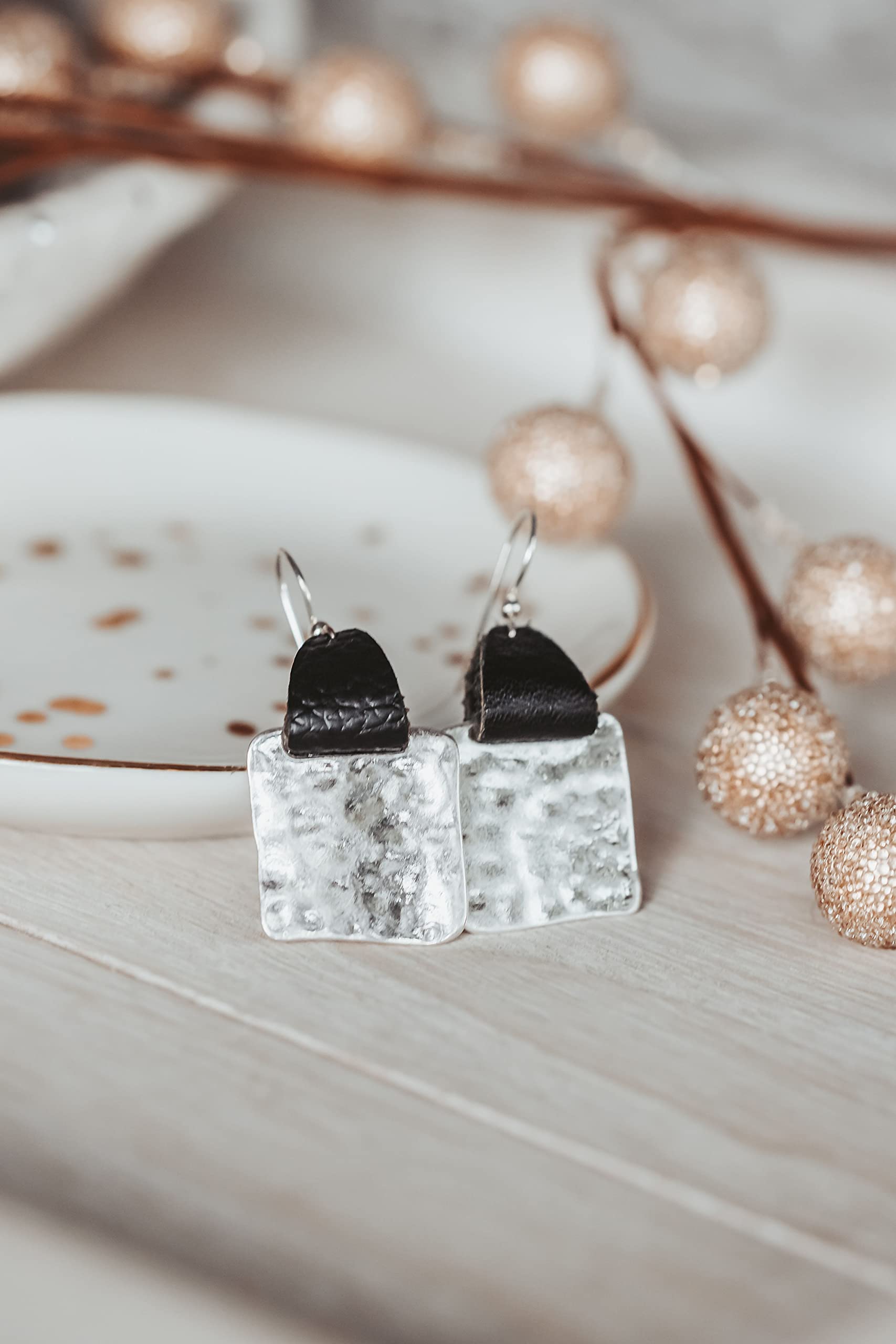 Stylish Black Leather Silver Square Earrings for Women - Trendy Boho Chic Jewelry for Parties, Weddings & Everyday Wear