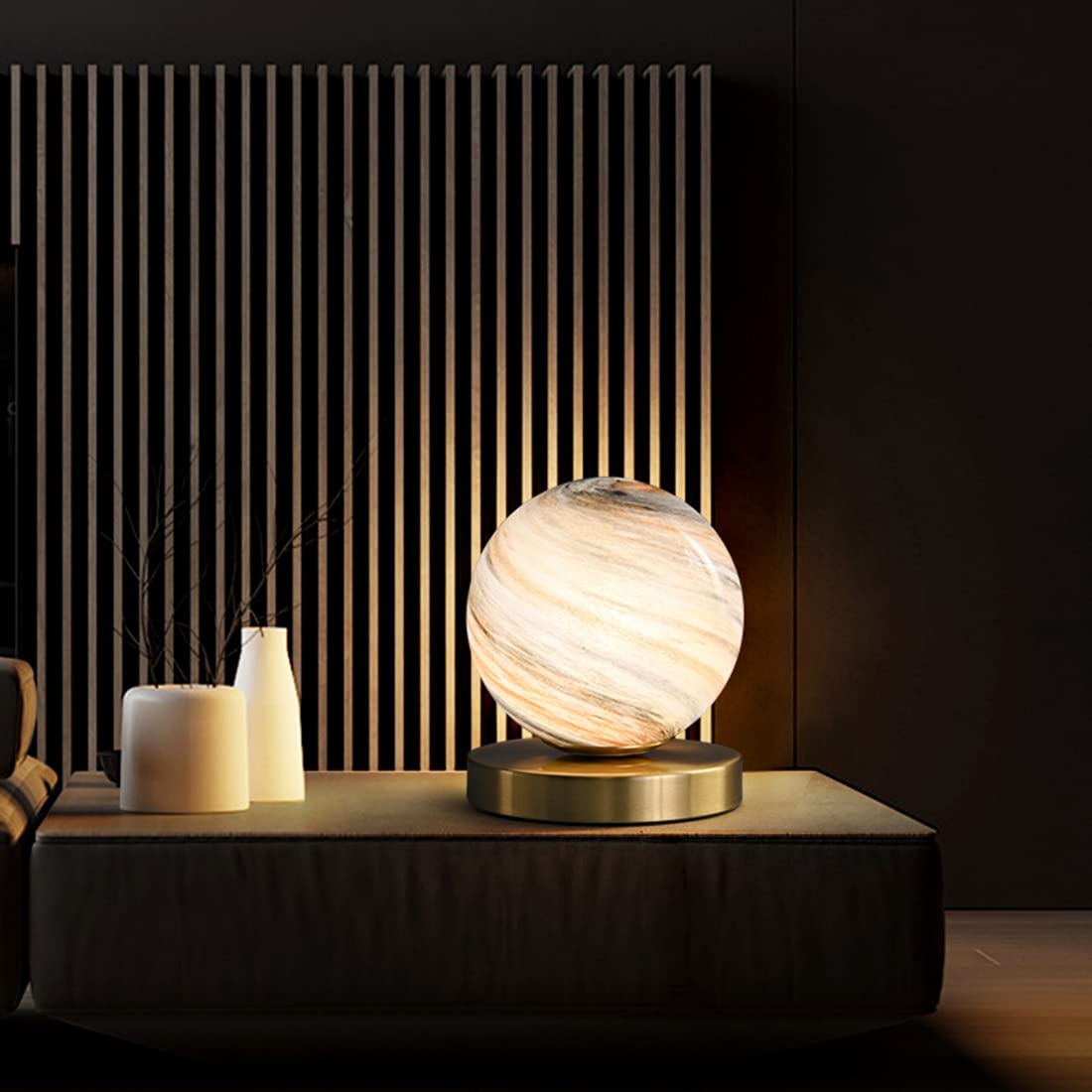 Gold Handblown Glass Globe Table Lamp - Bedside Reading Lamp for Bedroom, Office & Library - Plug-in Desk Light with Moon Shade (Perfect for Nightstands, Workspaces & Cozy Reading Nooks)