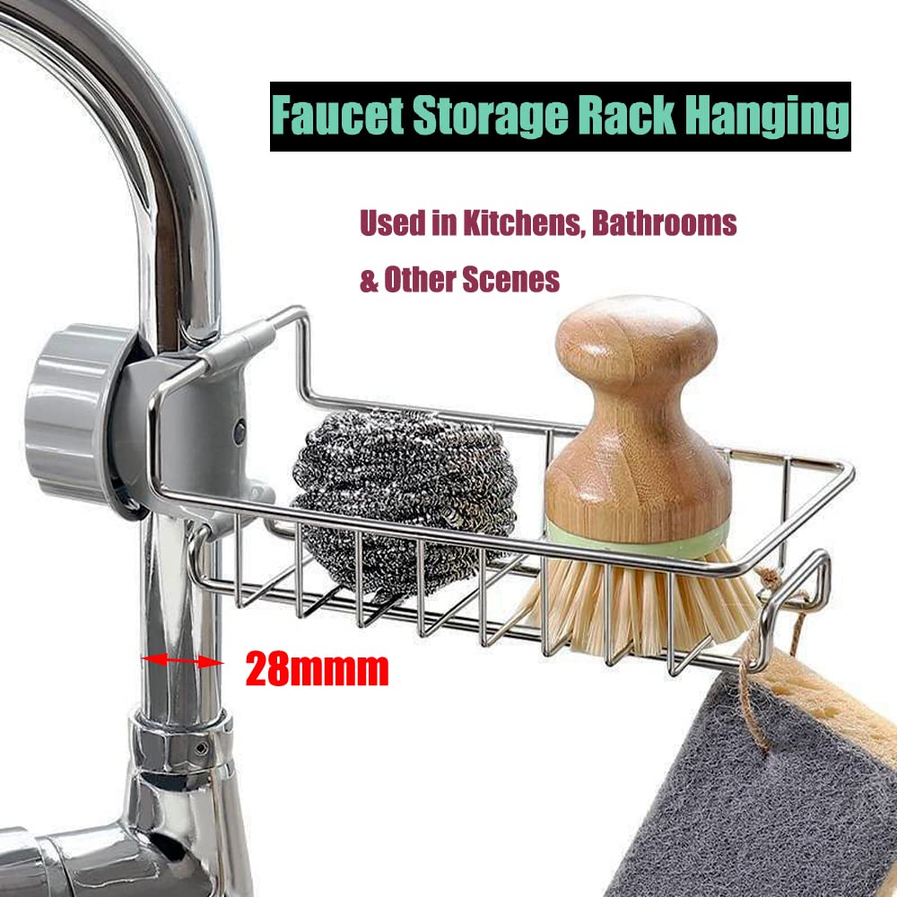 Stainless Steel Heavy Duty Kitchen Sink Caddy Organizer - Over Faucet Sponge Holder & Drain Rack for Scrubbers, Soap, Bathroom - Detachable No Suction Cup or Magnet - Perfect for Kitchen, Bathroom & Utility Sink Organization