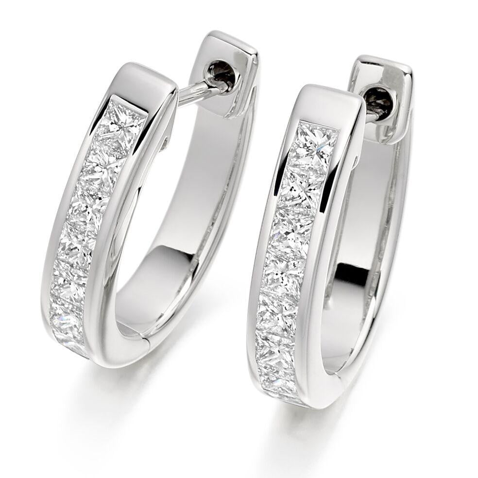 18K White Gold 1.00 Carat Diamond Hoop Earrings for Women - Channel Set Round Brilliant Cut Dangle Earrings - Perfect for Weddings, Parties & Anniversary Gifts