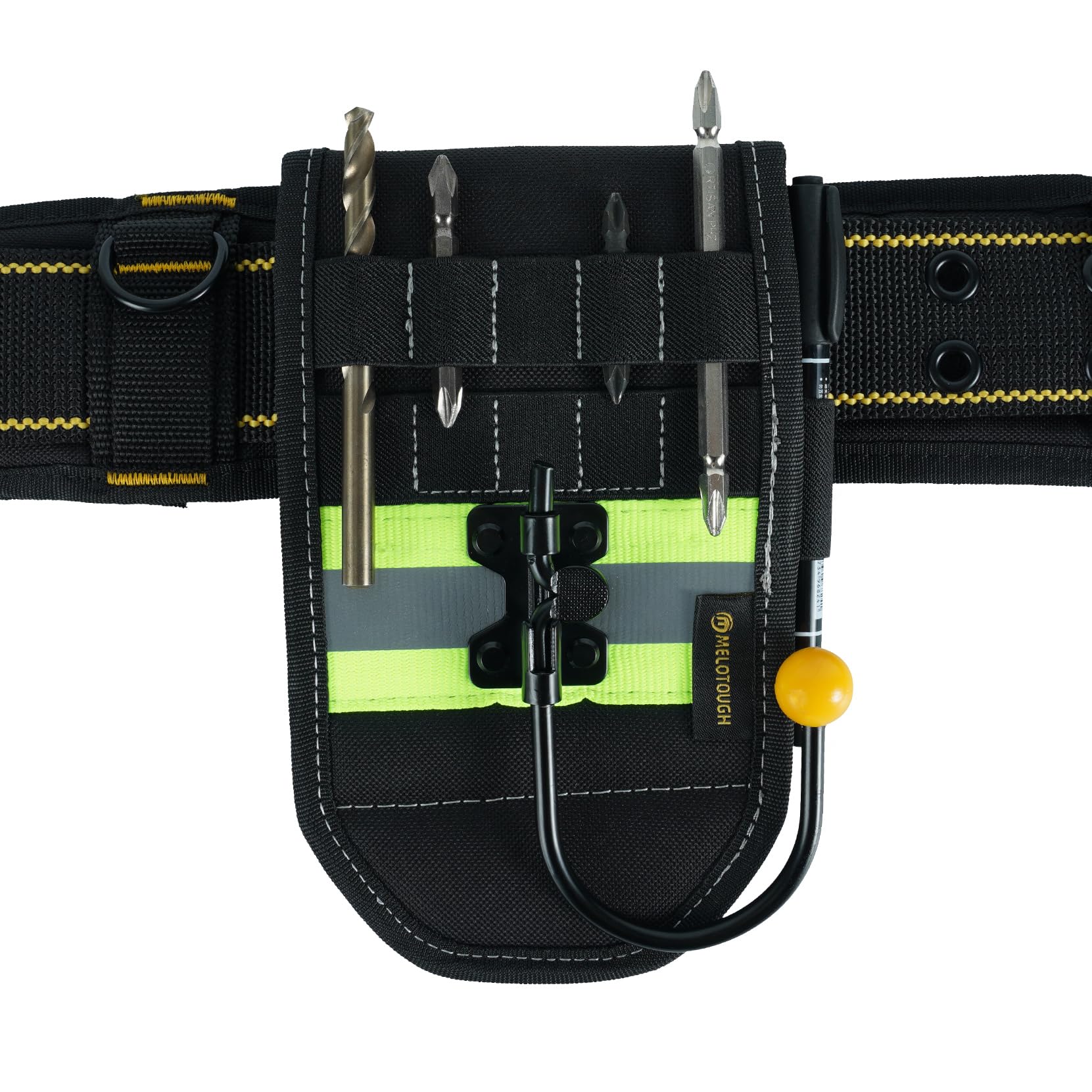 MELOTOUGH Cordless Drill Holder with Hook - Heavy Duty Tape Measure Clip & Power Tool Organizer - Includes Drill Bit Tote & Hammer Belt Holder for DIY, Construction & Home Improvement Projects