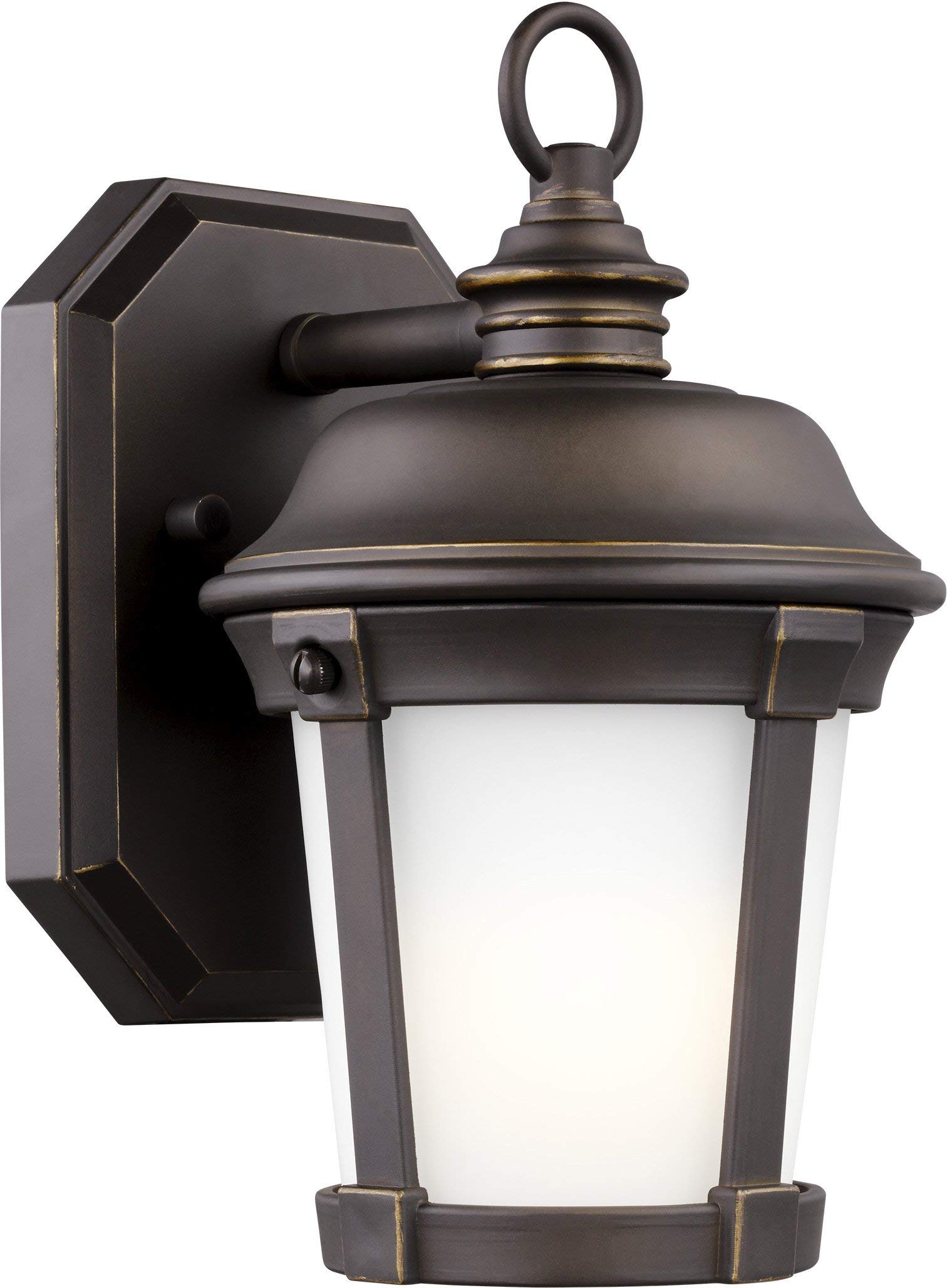 Seagull Calder Collection Bronze/Dark Transitional Outdoor Wall Lantern - 1 Light Weatherproof Fixture for Porch, Patio & Entryway Lighting