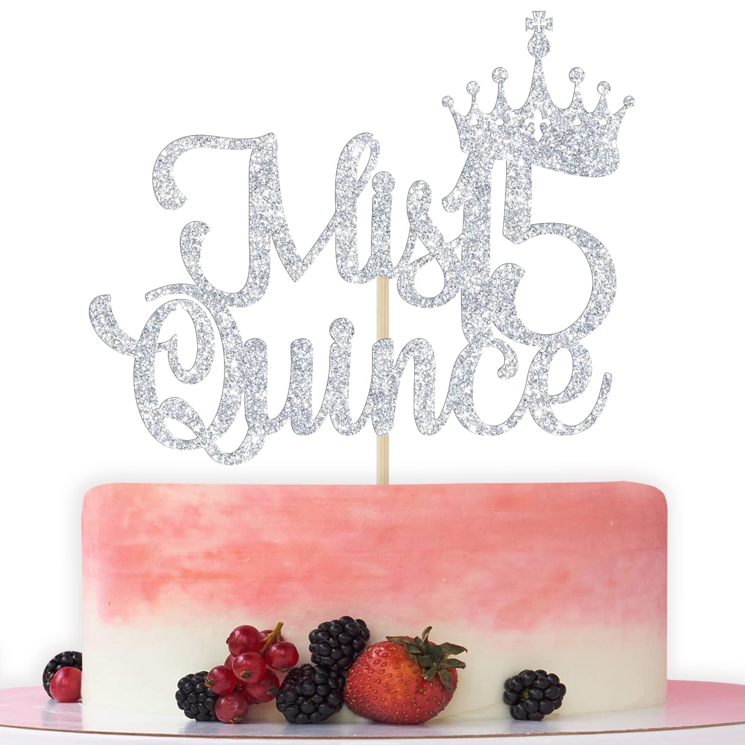 Mis Quince 15 Cake Topper - Cheers to 15 Years Silver Glitter Cake Decor | Spanish Happy 15th Birthday Party Decorations | Perfect for Quinceañera Celebrations, Sweet 16 Parties & Milestone Birthdays