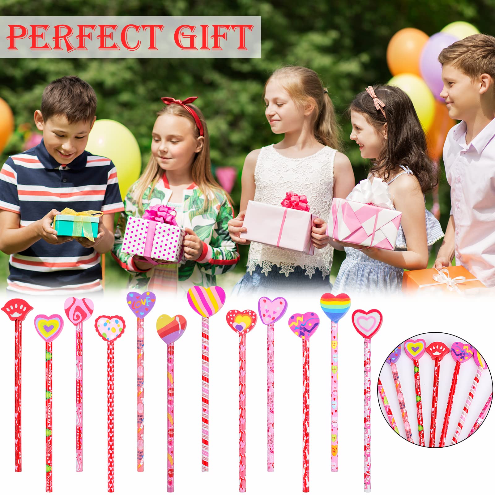 Konsait Valentine's Day Pencils Set - 12 Pack with Giant Heart & Lips Eraser Toppers for School Party Favors, Goodie Bag Fillers & Teacher Gifts | Perfect for Valentine's Day Celebrations, Classroom Rewards & Holiday Gift Exchanges