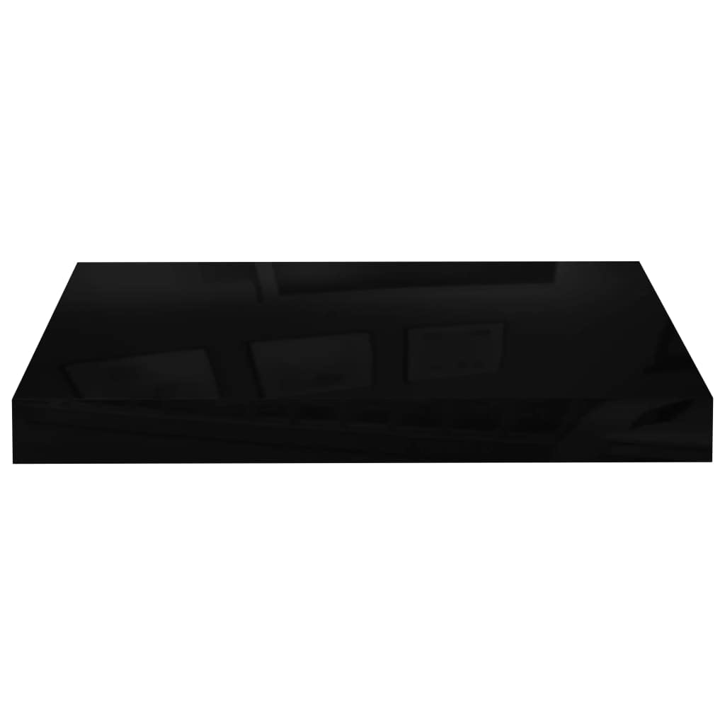 CHARMMA Floating Shelves Set of 4 - 15.7x9.1x1.5 Inch Wall Mounted Shelves for Home Decor, Rustic Wood Style MDF Shelves with High Gloss Black Finish - Perfect for Bedroom, Bathroom, Living Room, Kitchen & Laundry Room Storage & Display