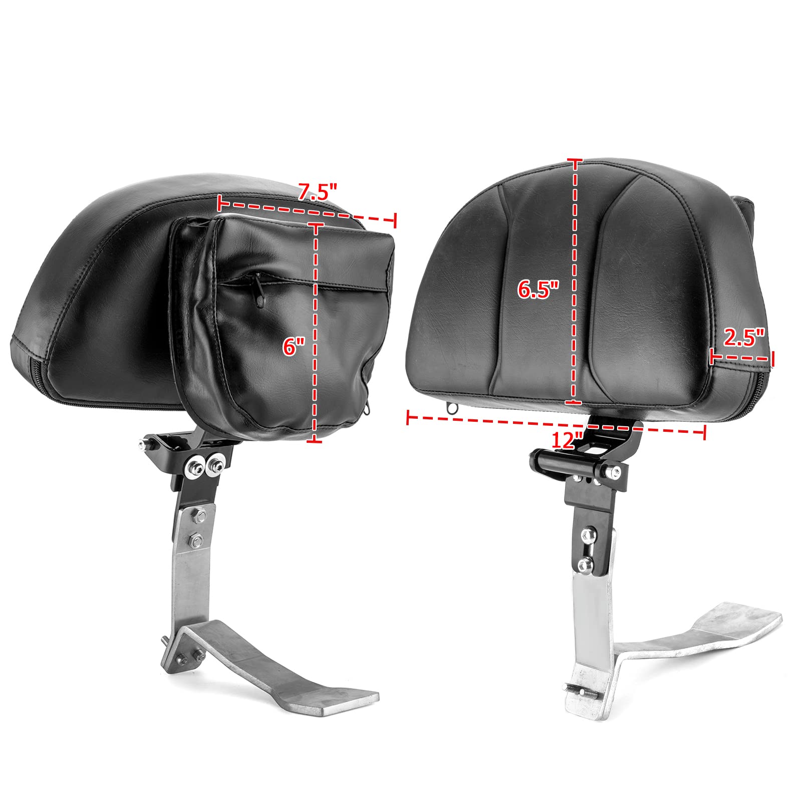 Adjustable Wsays Driver Backrest Pad Kit with Storage Pouch - Compatible with Can-am Spyder RT, RT-S & RT Limited Models (2010-2019) - Enhance Comfort on Long Motorcycle Rides & Road Trips