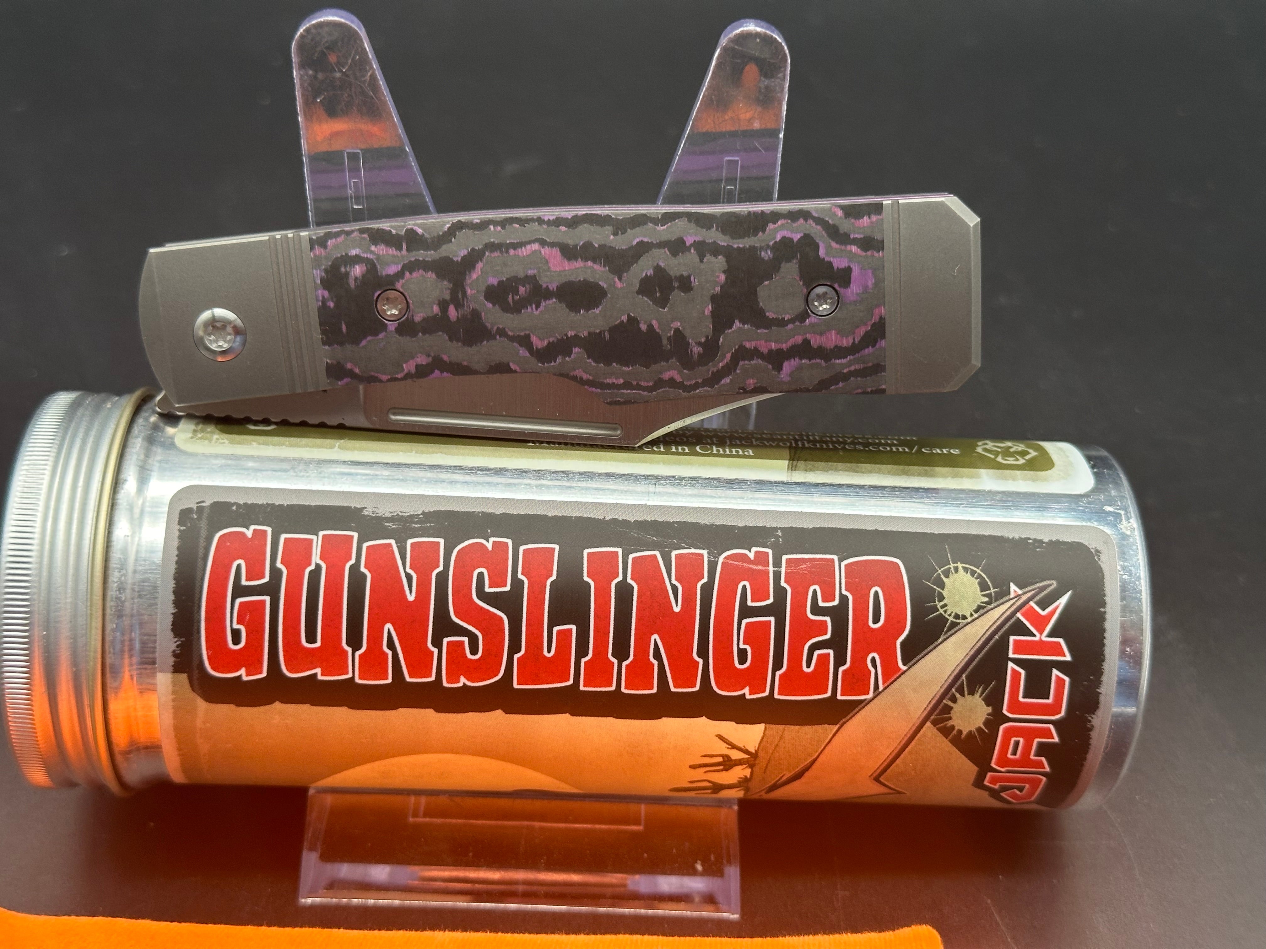 Jack Wolf Gunslinger Knife - Purple Haze Fat Carbon Handle with CPM S90V Steel Blade | Premium EDC Pocket Knife for Outdoor Camping, Hiking & Survival Gear