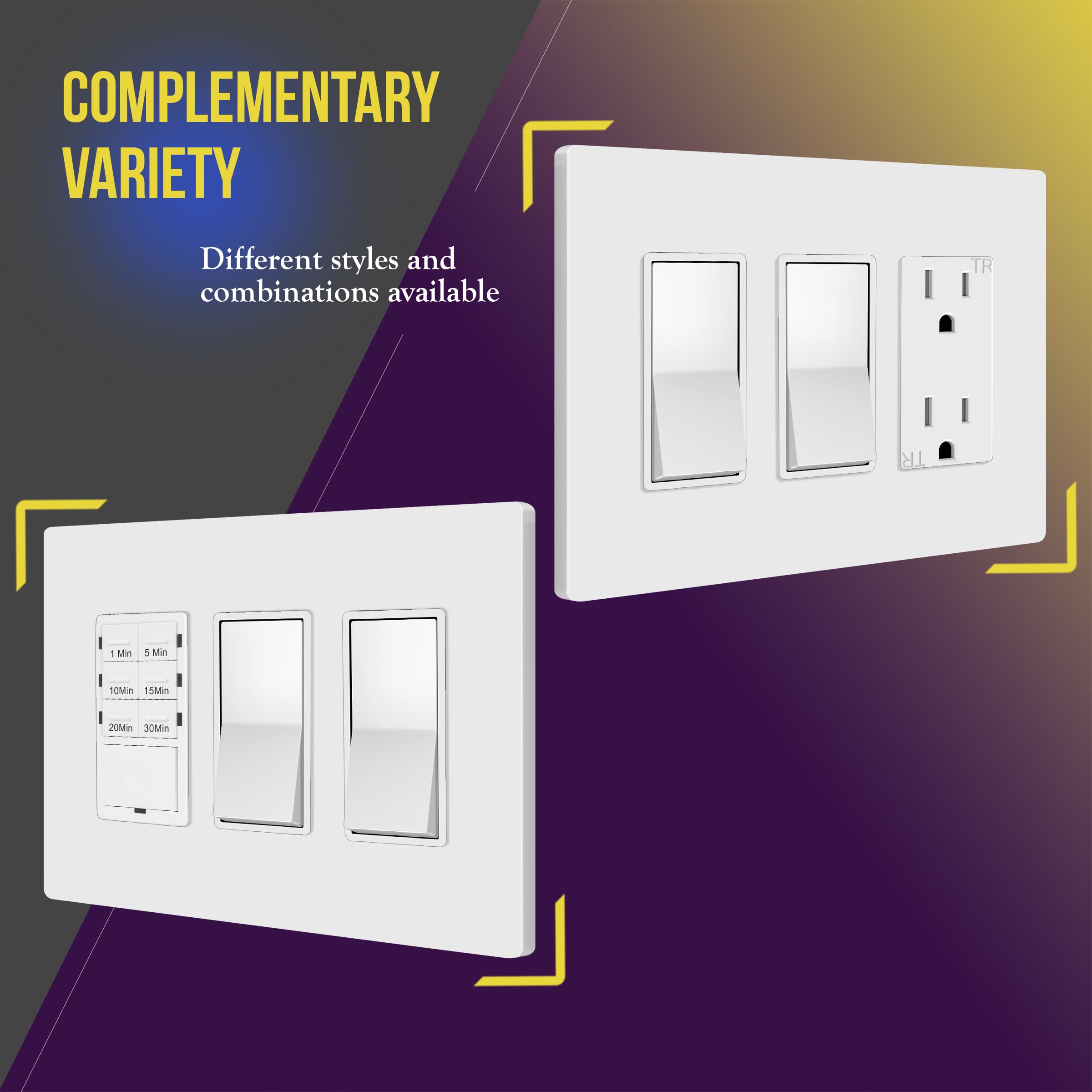ENERLITES Screwless Decorator Wall Plates - Child Safe Outlet Covers, Glossy White Finish, Medium Size 3-Gang (4.88
