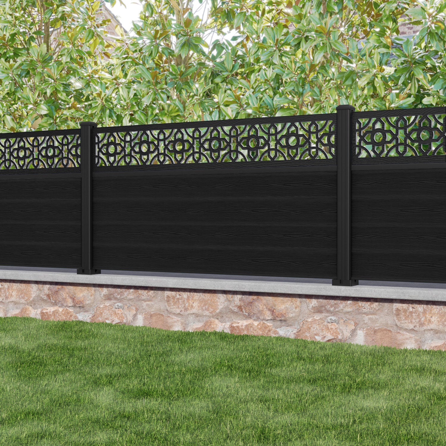 Classic Nabila Fence Panel - Black Aluminum Fence with Durable Posts for Home, Garden & Backyard Security | Outdoor Privacy Fence Solution