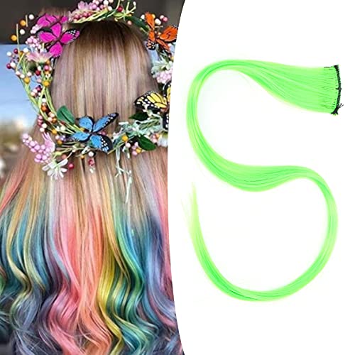Vibrant Rainbow Clip-in Hair Extensions for Women - Straight Synthetic Hair Pieces, Non-Damaging & Safe for Real Hair - Perfect for Cosplay, Halloween, Parties & Special Occasions (Green)