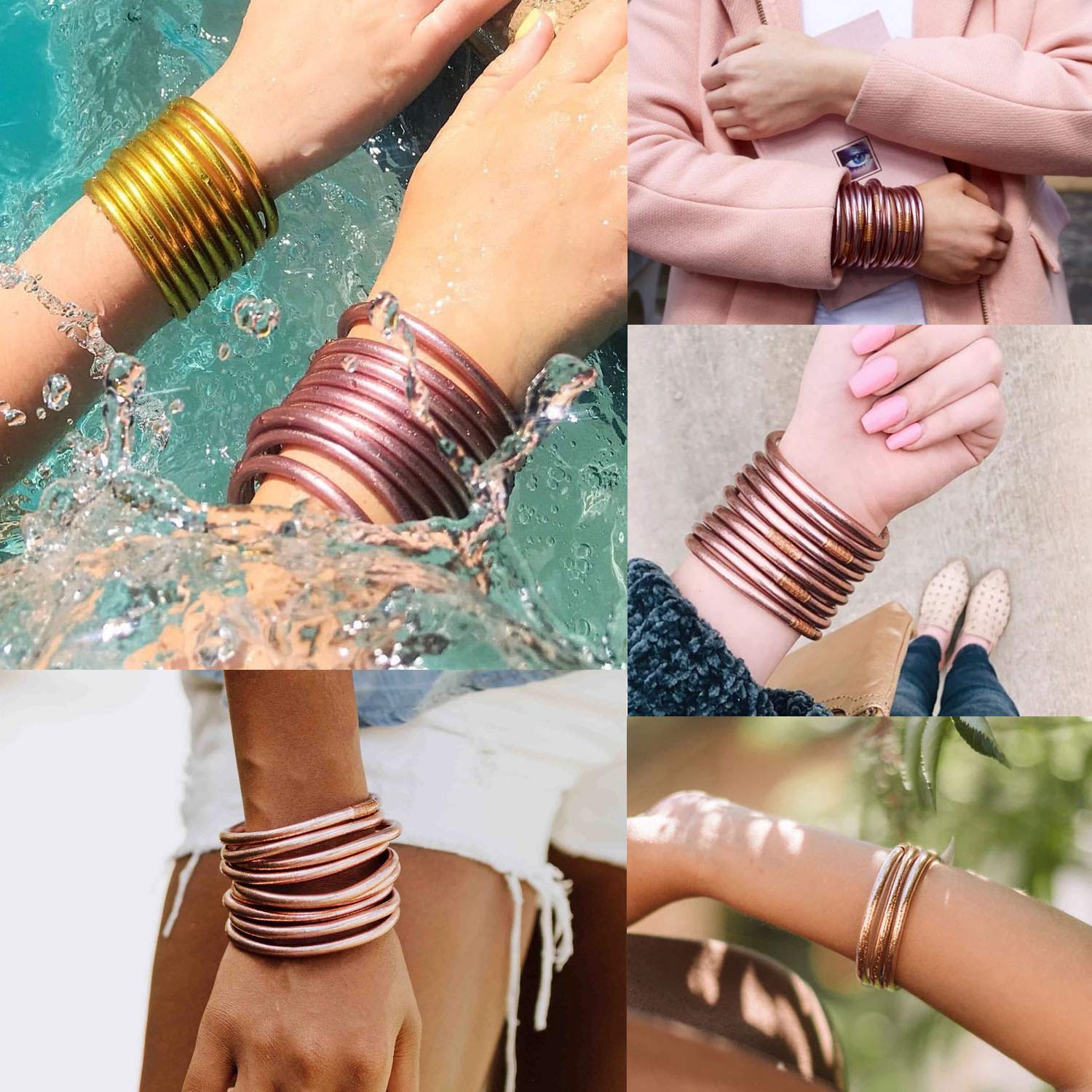 ATIMIGO Bowknot Jelly Bangle Bracelets Set - Lightweight Cute Glitter Filled Stackable Silicone Bracelets for Women & Girls | Perfect for Parties, Gifts, and Everyday Fashion Accessories