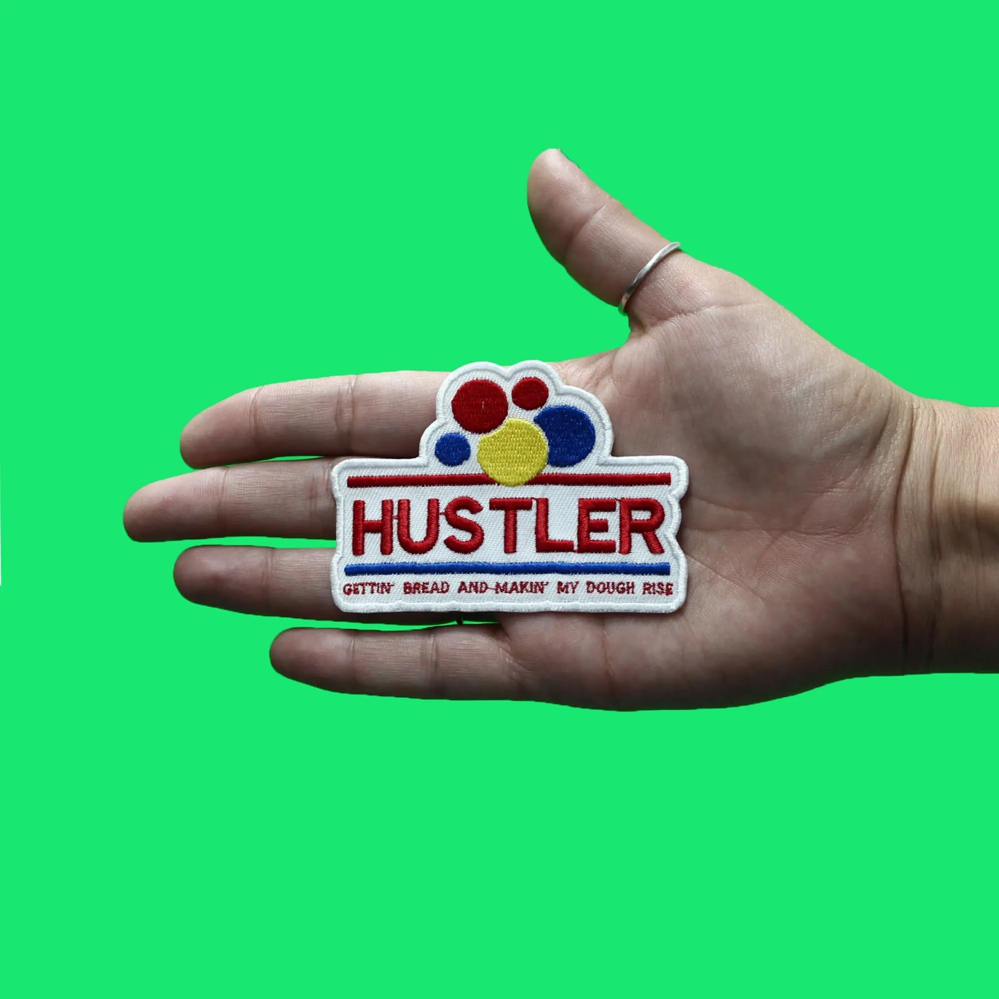 Funny Hustler Gettin Bread Patch - Embroidered Iron On Applique for Jackets, Hats & Bags - Brand Parody for Streetwear & Urban Fashion