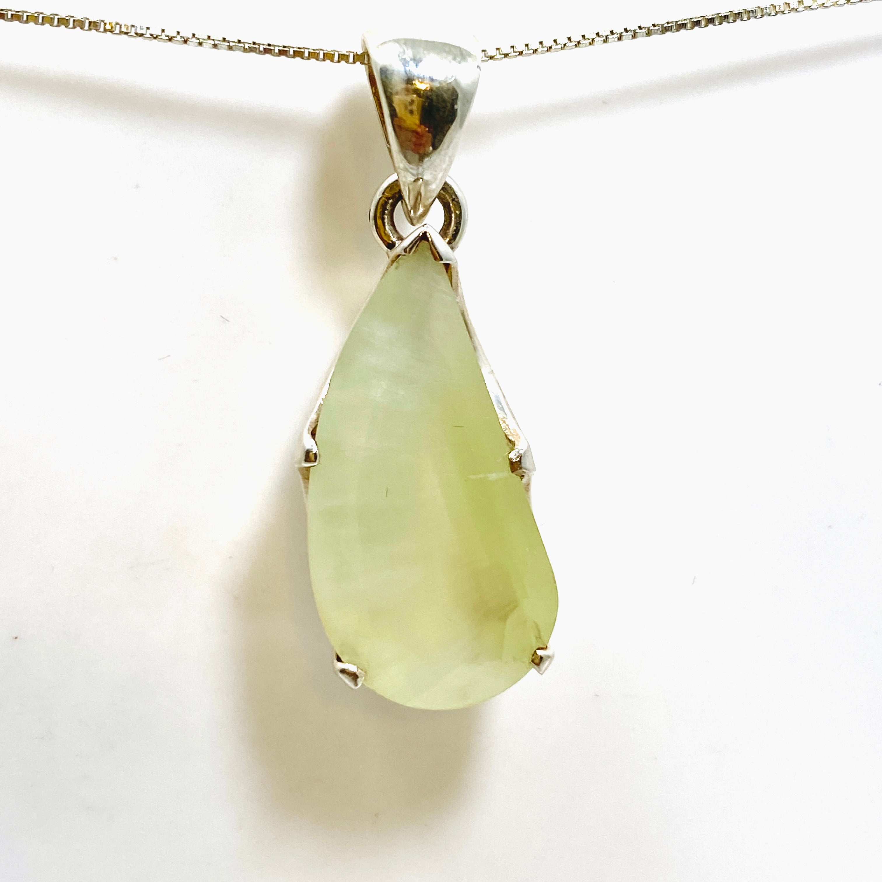 Natural Prehnite Freeform Faceted Pendant Necklace - Handcrafted Gemstone Jewelry PPGJ1020 | Spiritual Healing, Meditation & Boho Fashion Accessory