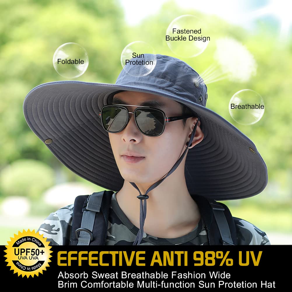 Peicees Super Wide Brim Sun Hat for Men & Women - UPF 50+ UV Protection Fishing Bucket Hat, Safari & Cowboy Style Summer Outdoor Hat | Perfect for Beach, Hiking, Gardening and Travel