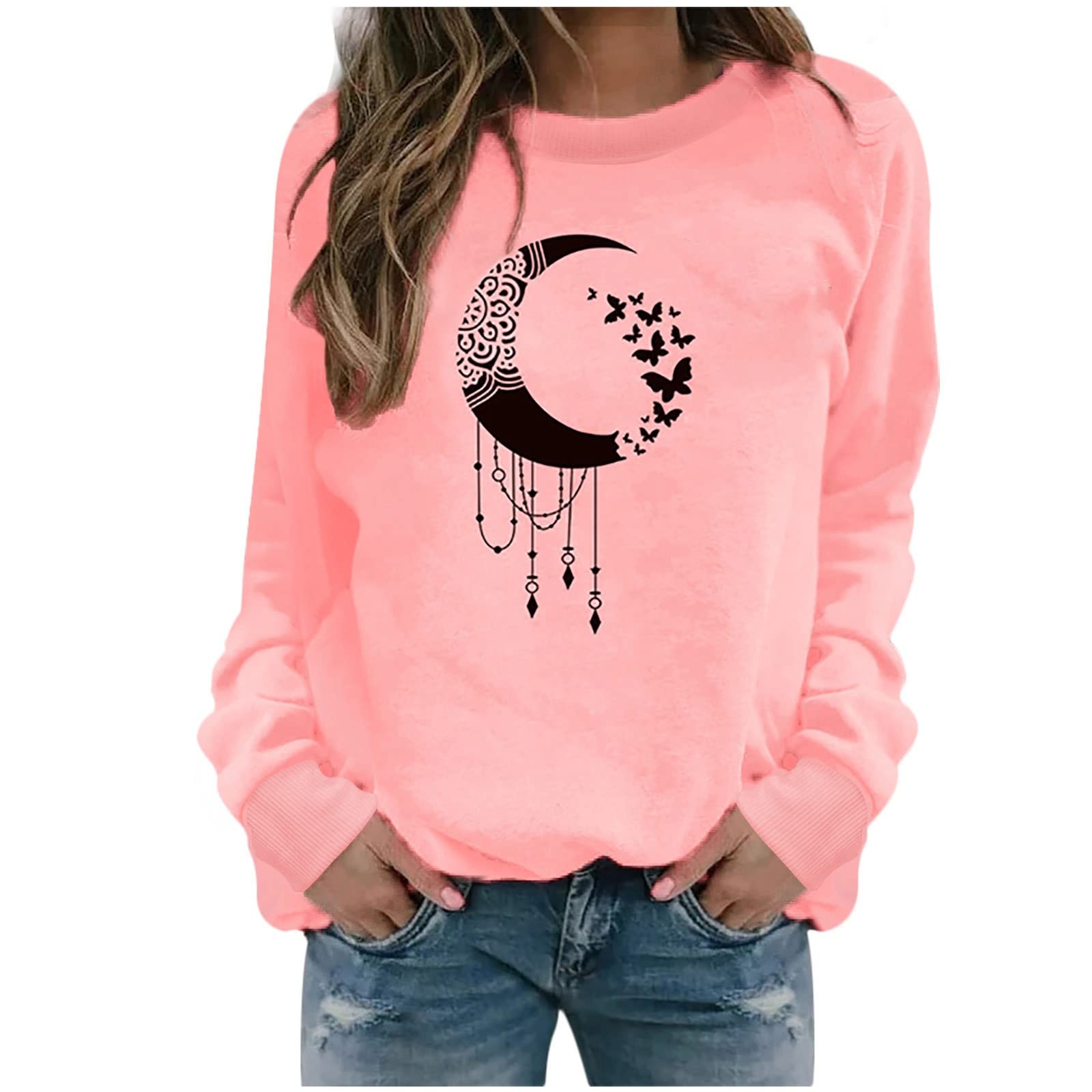 Women's Cute Printed Long Sleeve T-Shirt - Casual Crewneck Pullover Sweatshirt - Loose & Comfortable Top for Everyday Wear, Work & Weekend Outfits