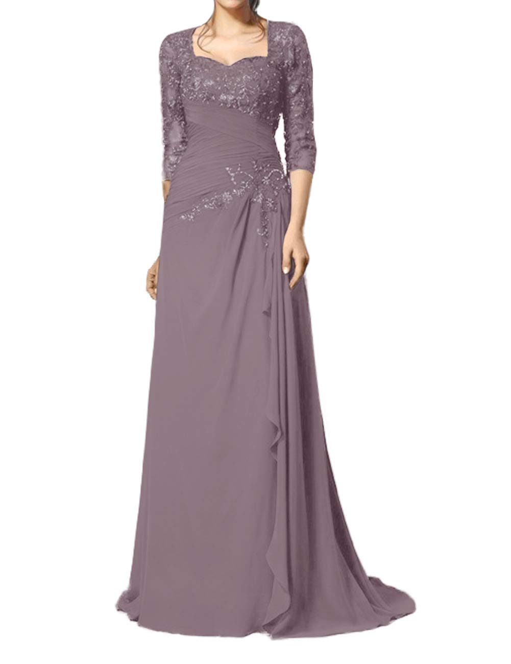 Elegant Mother of The Bride Dresses - Long Formal Evening Gown with 3/4 Sleeves, Ruffles & Beaded Details | Perfect for Weddings, Galas & Special Occasions