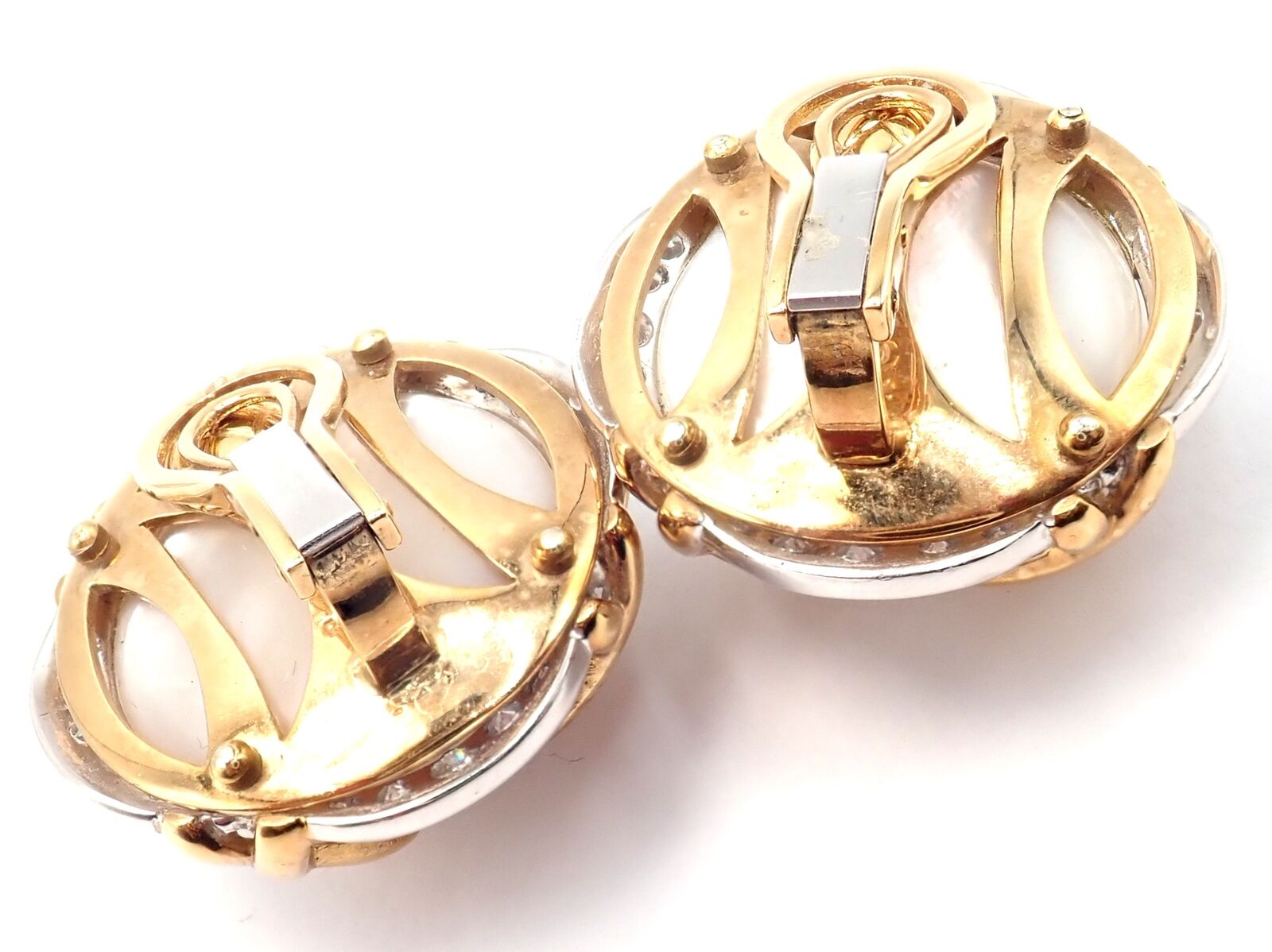 Authentic Vintage Verdura 18k Yellow Gold Mabe Pearl Diamond Large Earrings - Luxury Statement Jewelry for Weddings & Special Occasions