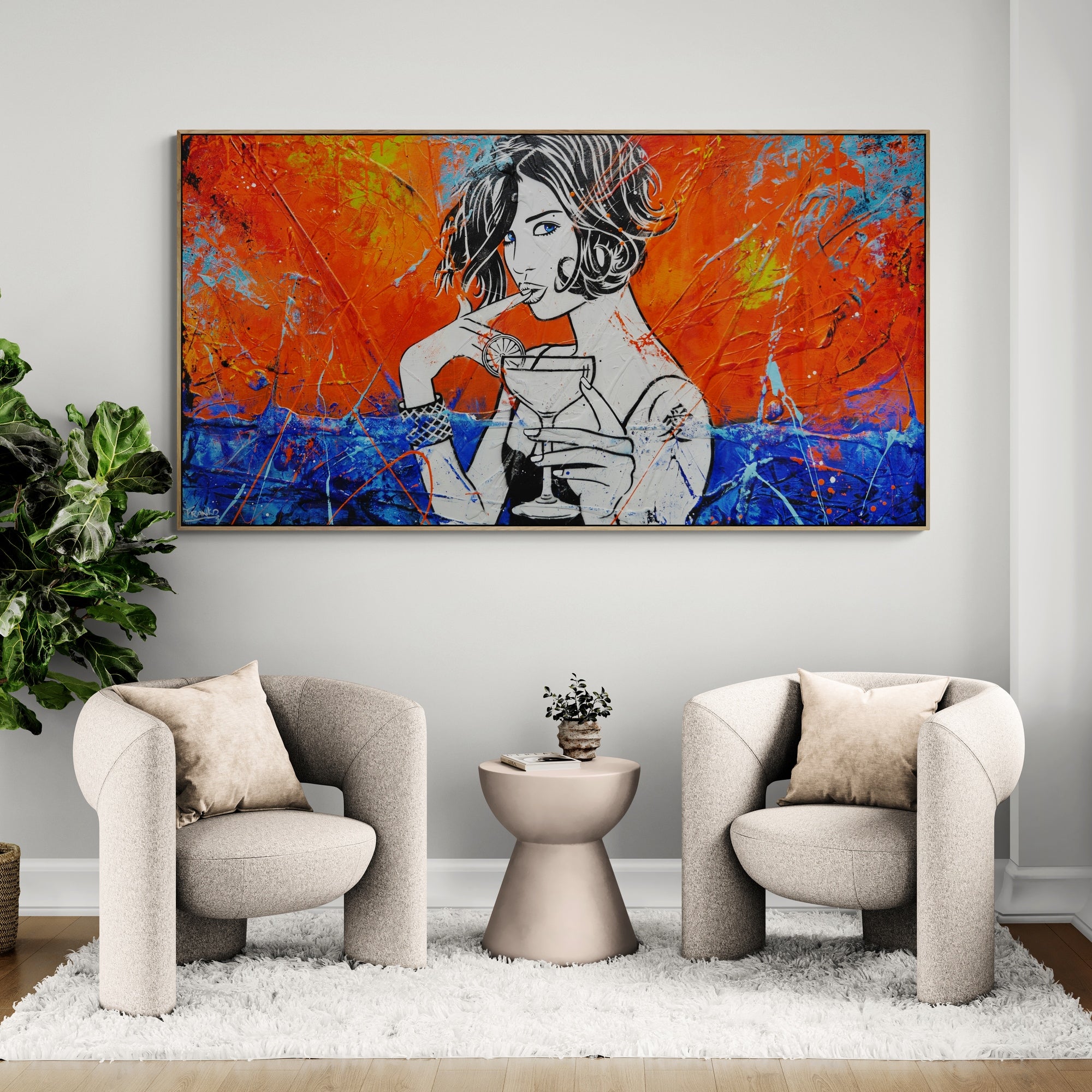 Cocktail Rush 190cm x 100cm Textured Urban Pop Art Painting - Modern Wall Decor for Living Room, Bar & Office