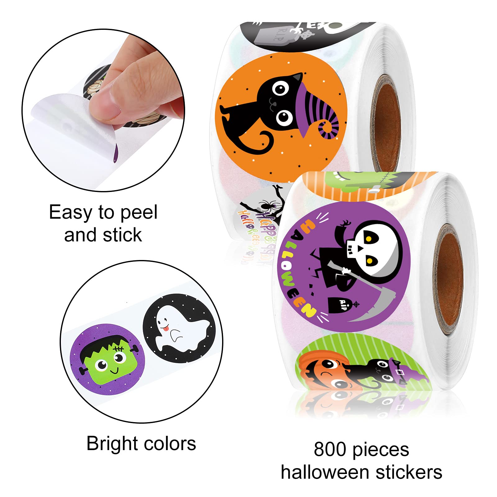 800-Piece Halloween Sticker Set - Pumpkin, Spider, Bat, Ghost & Witch Designs - 16 Alternating Patterns for Party Decorations, Favors & Supplies | Perfect for DIY Crafts, Scrapbooking, Classroom Activities & Halloween Party Decor