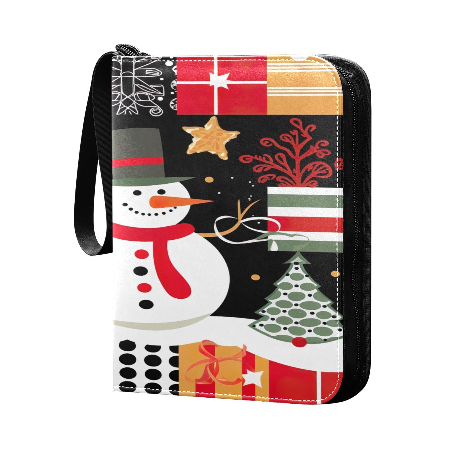 Christmas Snowman Plaid 4-Pocket Trading Card Binder - Holds 400 Cards with 50 Sleeves, 3-Ring Card Album Book for Collectors - Perfect for Organizing Pokemon, Magic, and Sports Trading Cards at Home or Events