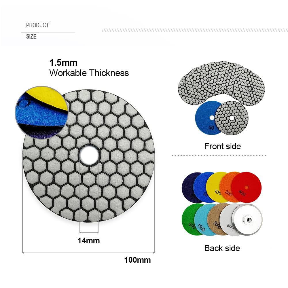 **SHDIATOOL 4-Inch Dry Diamond Polishing Pads Set - 7Pcs Grit 100 for Granite, Marble, Stone - Professional Grinding & Sanding Discs for Countertops, Floors & DIY Projects**