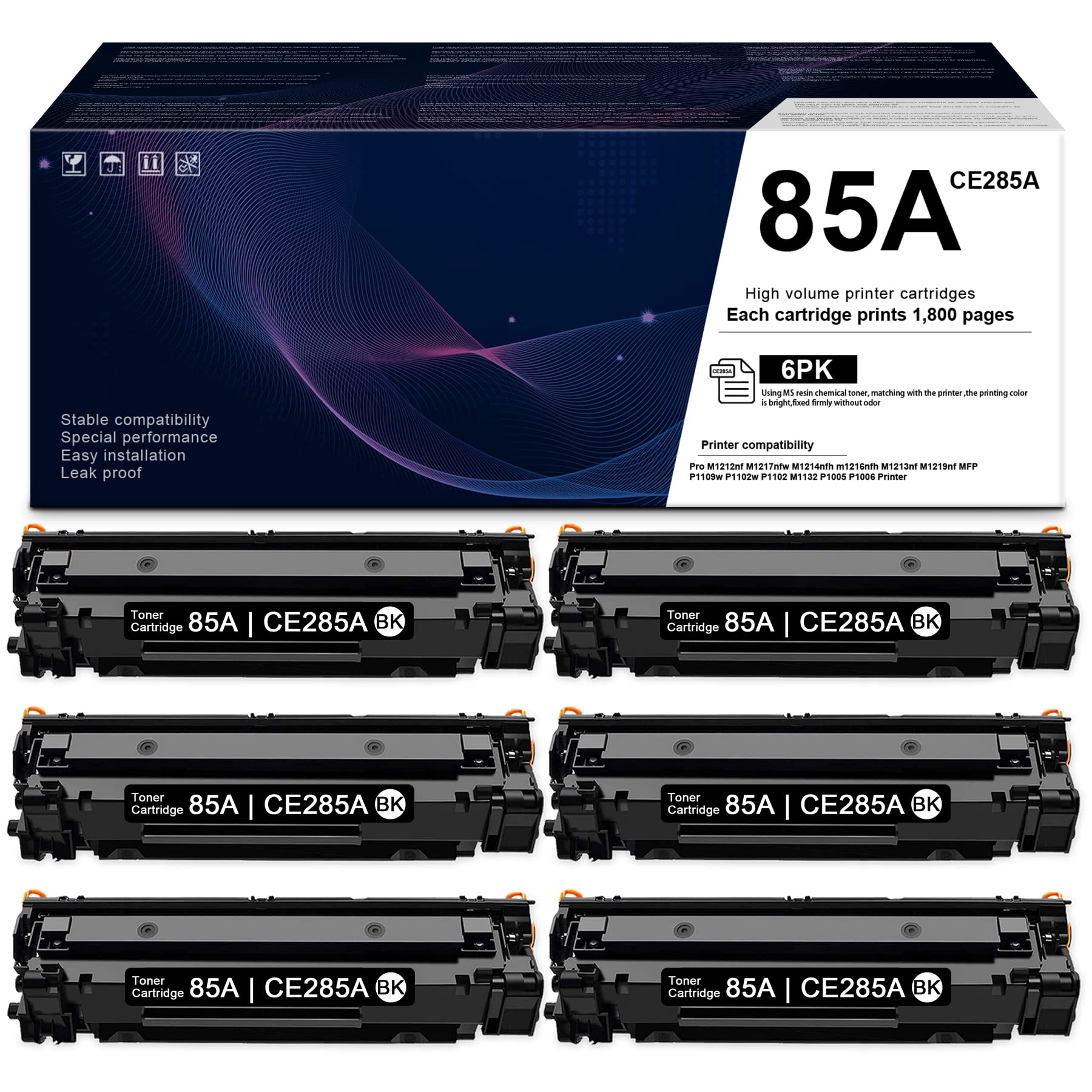 SAOUOT (6-Black) Compatible 85A | CE285A Toner Cartridge Replacement for HP Pro M1212nf M1217nfw M1214nfh M1216nfh M1213nf MFP P1109w P1102w P1102 M1132 P1005 P1006 Printer | High-Yield 85A Toner | Perfect for Home & Office Printing Needs
