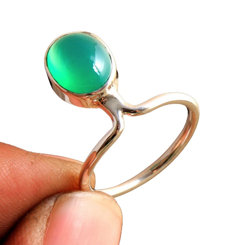 Green Onyx 925 Sterling Silver Rings for Women | Oval Gemstone Engagement & Bridesmaid Rings | Bezel Set Handmade Jewelry | Perfect for Weddings, Anniversaries & Special Occasions