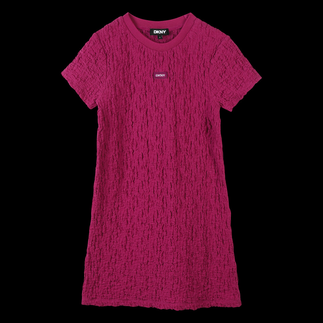 DKNY Girls Waffle Knit Pink Dress - Casual & Stylish Outfit for School, Playdates & Special Occasions