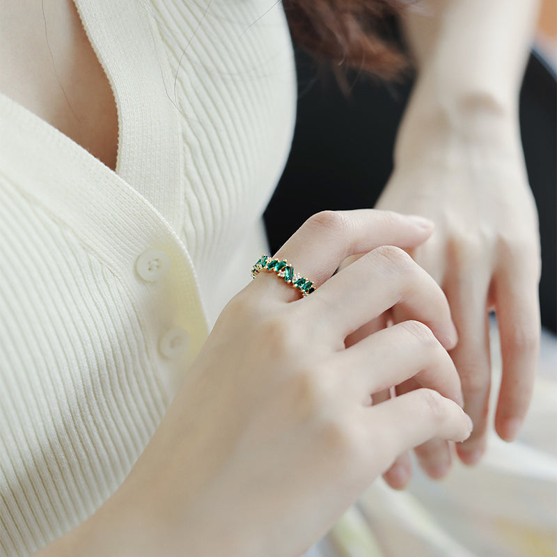 Geometric Green Cubic Zirconia Eternity Ring for Women | HR528 | Elegant Wedding, Engagement, Anniversary Gift for Her