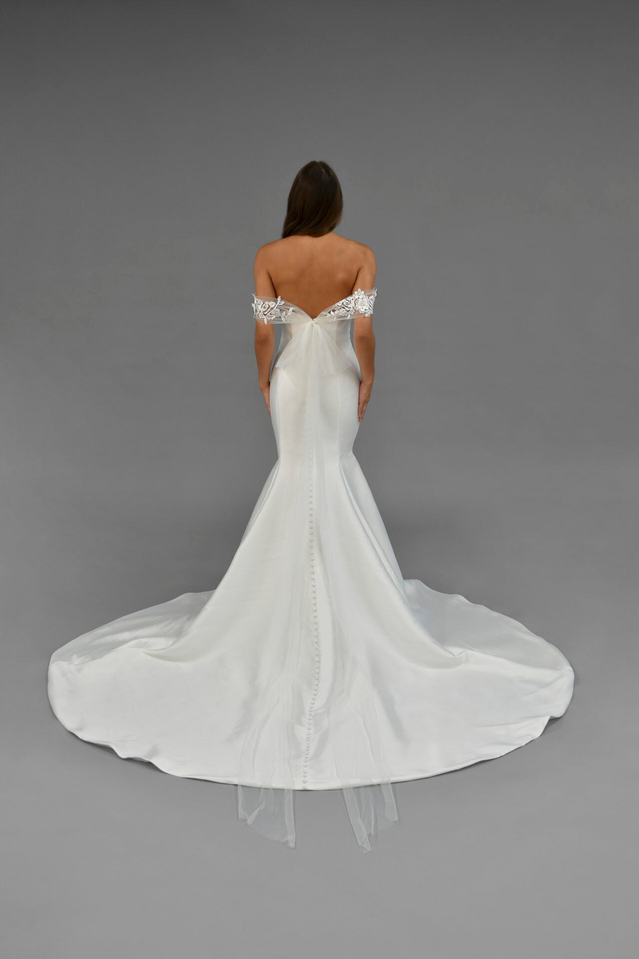 Greta Sleeve & Bow Train Dress - Elegant Women's Formal Gown for Weddings, Prom, Evening Parties and Special Occasions