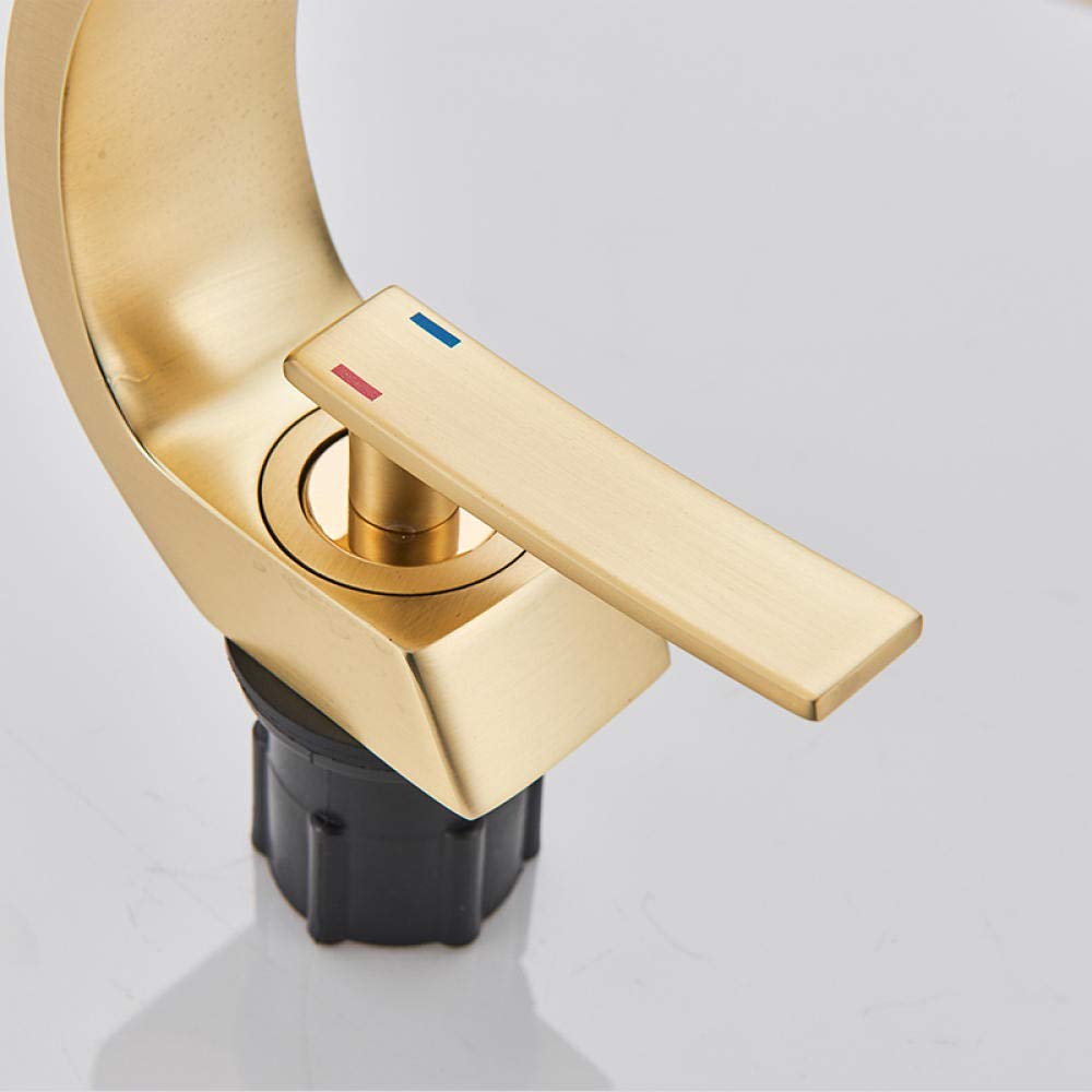 Brushed Gold Single Handle Waterfall Bathroom Sink Faucet - Modern Basin Mixer Tap with Elegant Design for Bathroom Vanity, Washbasin, and Powder Room (Perfect for Contemporary Home Decor)