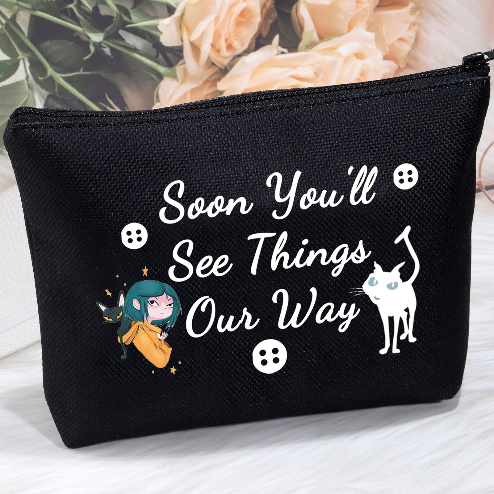 MEIKIUP Soon You'll See Things Our Way Cosmetic Bag - Fantasy Cartoon Makeup Pouch with Secret Door Design - Perfect Gift for Makeup Lovers & Thriller Fans - Great for Travel, Daily Use & Cosmetics Storage
