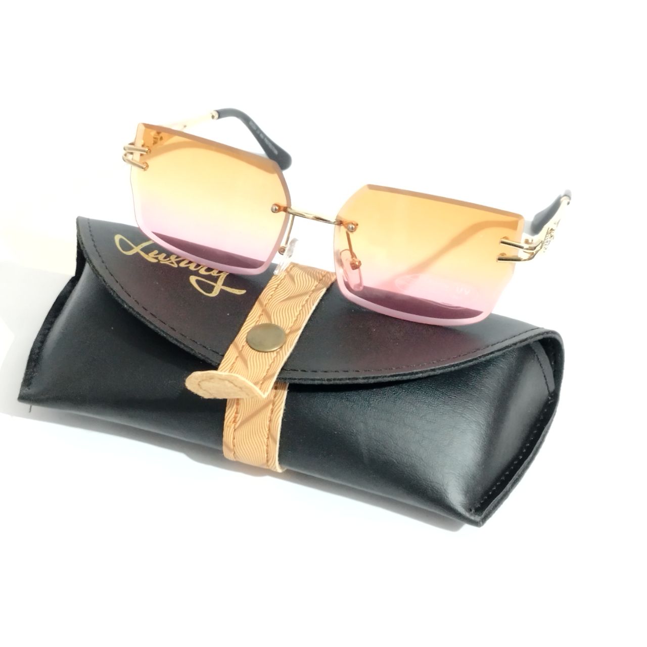 Yellow Pink Gradient Rimless Sunglasses for Women - UV400 Protection Fashion Sunglasses - Perfect for Beach, Driving & Outdoor Activities