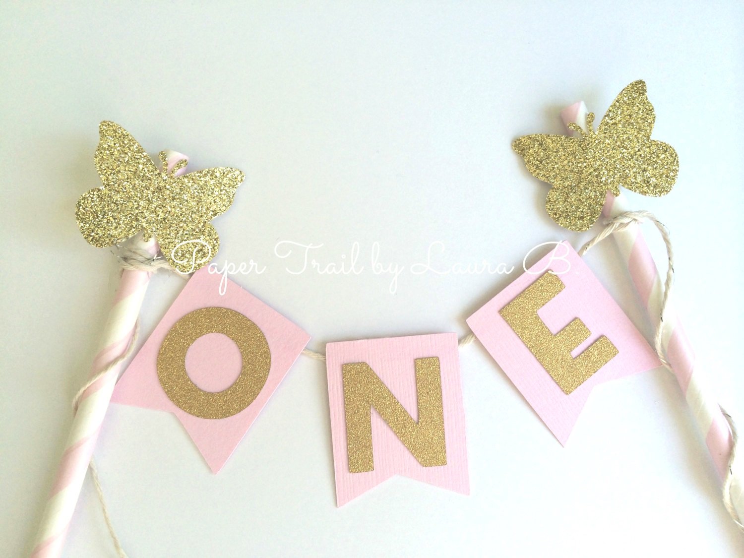 Pink and Gold Glitter Butterfly Cake Topper - Elegant Butterfly Party Decorations for 1st Birthday, Baby Shower & Wedding Celebrations - Perfect for Cakes, Cupcakes and Dessert Table Decor