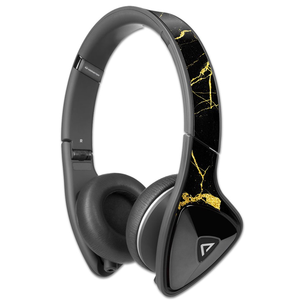 MightySkins Protective Vinyl Skin Decal for Monster DNA Headphones - Black Gold Marble Wrap Cover Sticker | Durable Scratch Protection for Gaming, Travel & Work