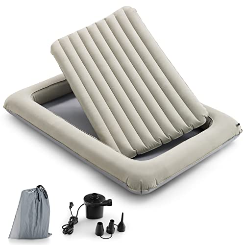 Costzon Toddler Travel Bed - Portable Inflatable Air Mattress for Kids with Electric Pump & Storage Bag, Detachable 2-Sided Blow Up Bed for Boys & Girls - Perfect for Camping, Sleepovers & Kids Room (Gray)