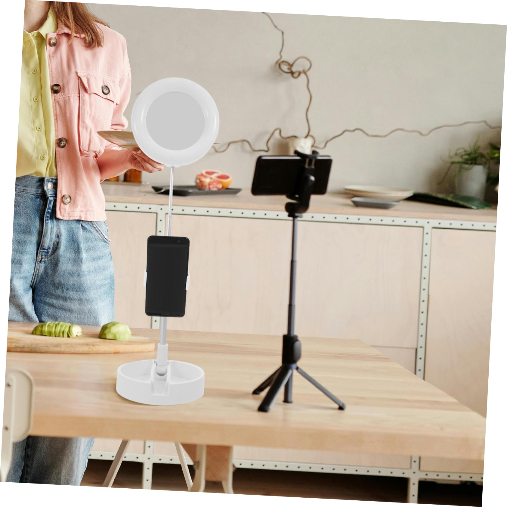 Foldable ABS White LED Phone Stand Holder - Multipurpose Desk & Beauty Mobile Phone Stand for Hands-Free Viewing, Perfect for Watching Videos, Video Calls & Makeup Tutorials