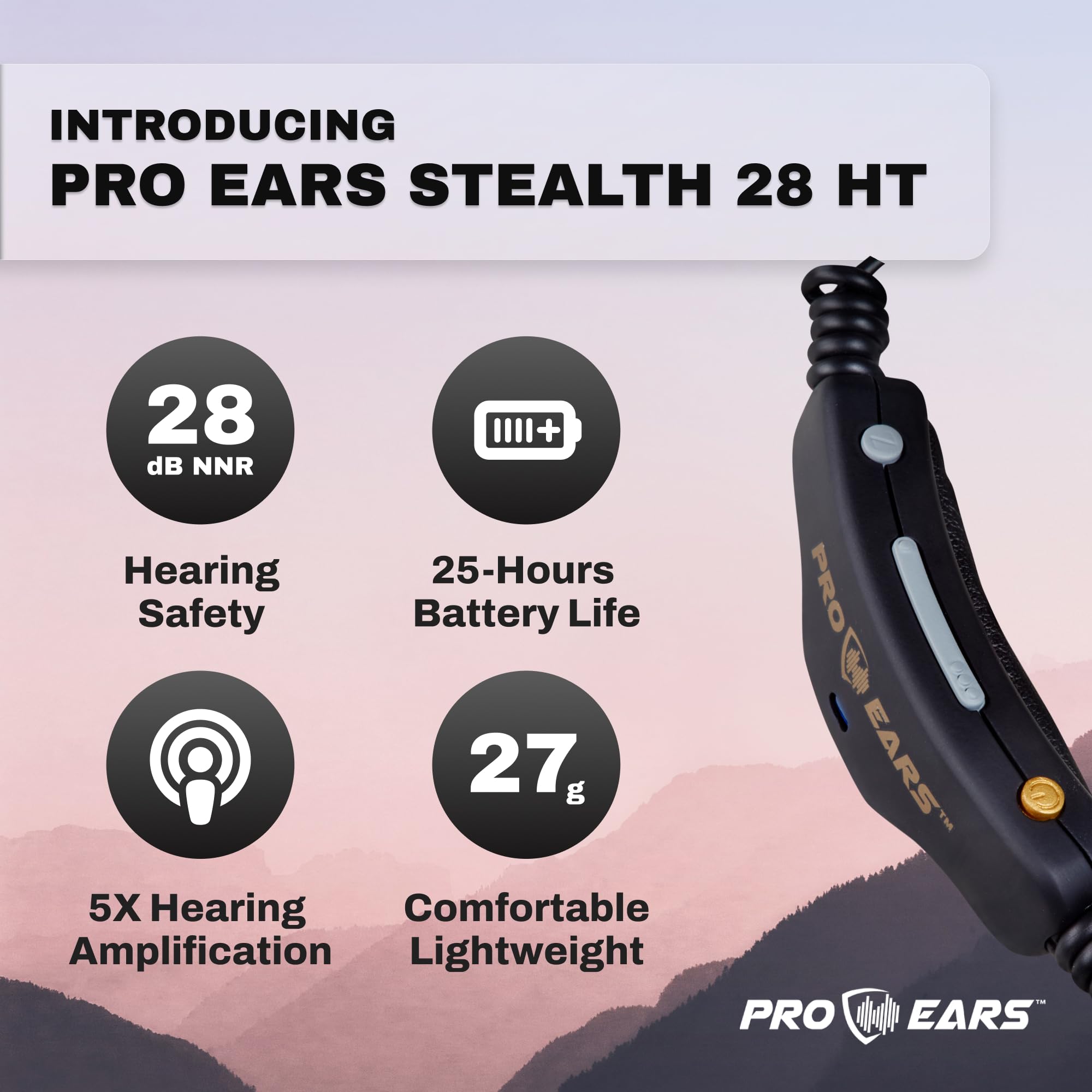 Pro Ears Stealth 28 HTBT Bluetooth Hearing Protection - 28dB Noise Reduction, Comfort Fit, 15-Hour Battery Life for Shooting, Hunting & Outdoor Activities | Perfect for Range Days & Construction Work