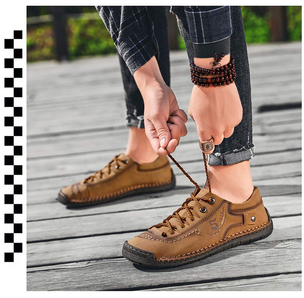 **Men's Breathable Casual Sneakers - Lace-Up Leather Dress Flats for Walking & Driving - Comfortable Shoes for Work, Travel & Everyday Wear**