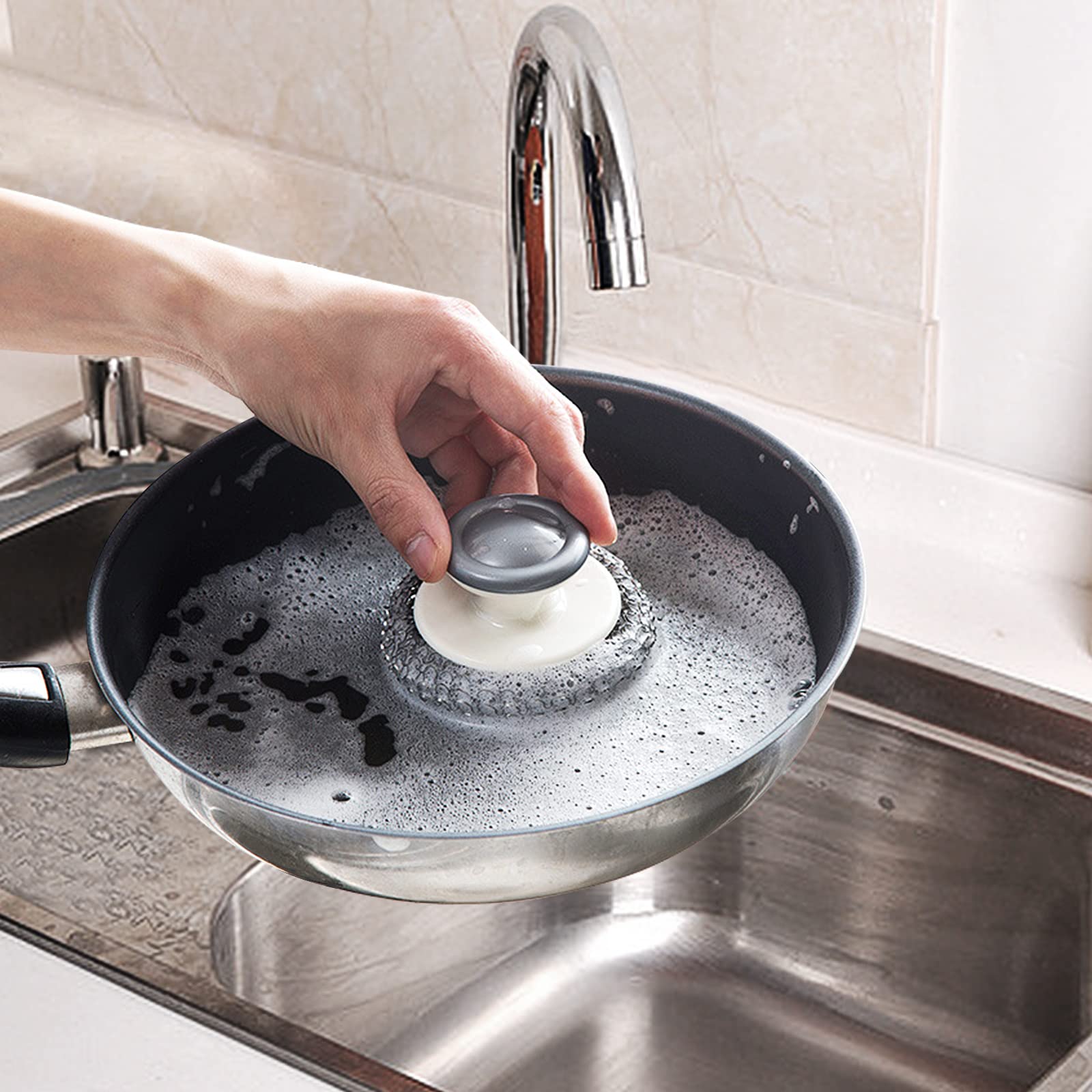2-Pack Heavy Duty Stainless Steel Scrubber with Handle - for Pots, Pans & Grills Cleaning