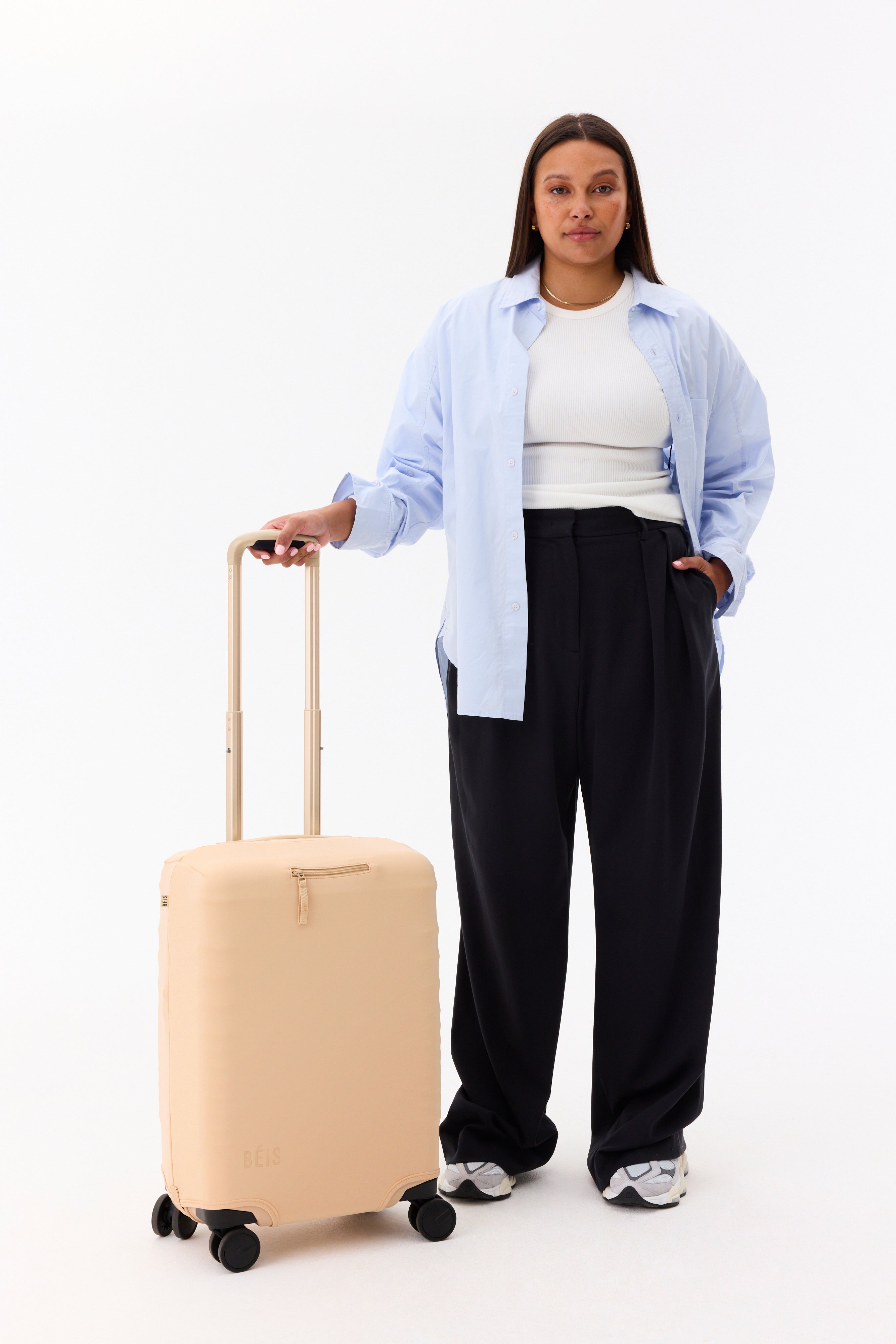 Beige Carry On Luggage Cover - Waterproof & Scratch-Resistant Travel Suitcase Protector for Airplane, Train & Bus Trips