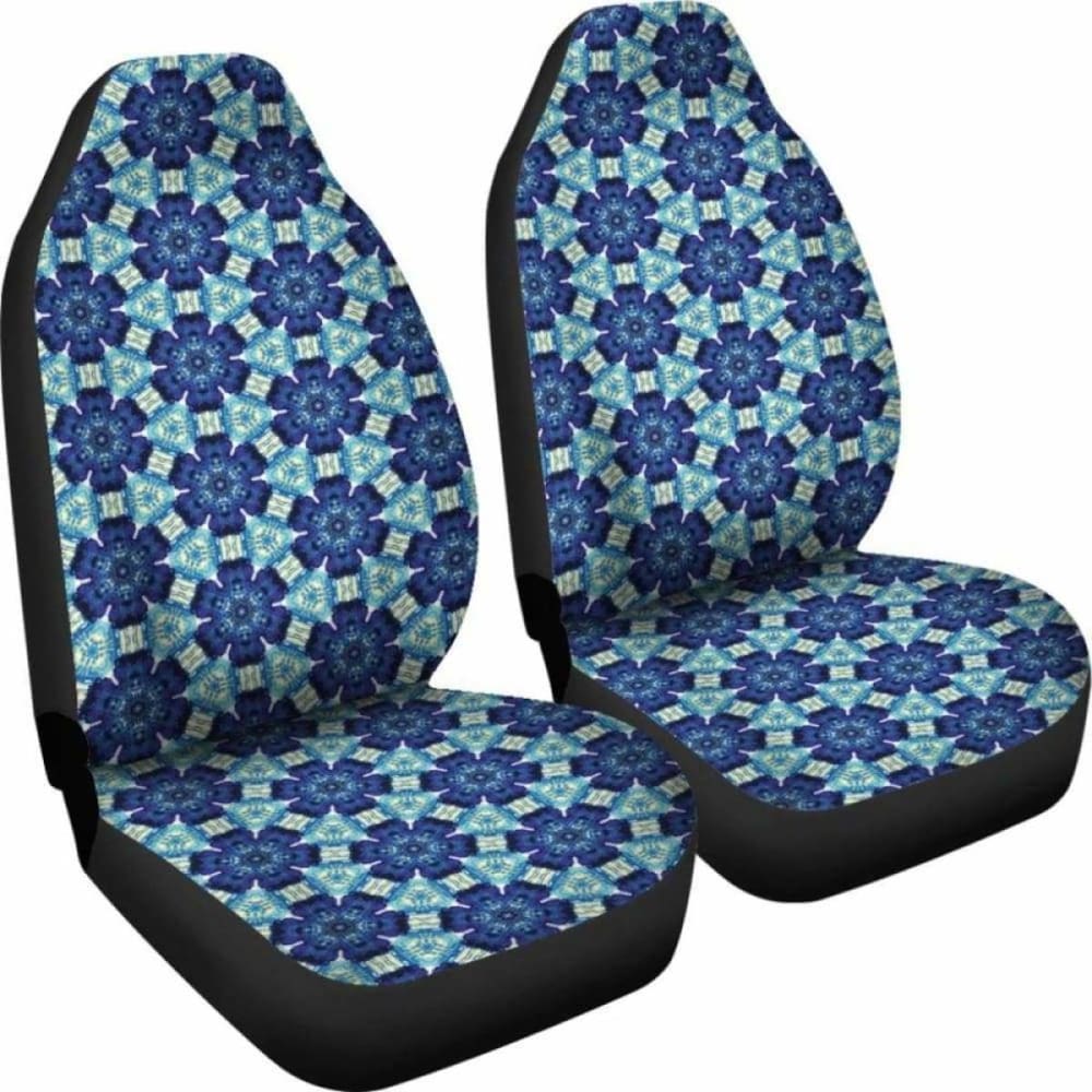 Blue Boho Floral Shibori Tie-Dye Abstract Print Car Seat Covers - Waterproof & Non-Slip for SUVs, Sedans, Trucks - Perfect for Road Trips, Commuting & Car Interior Decor