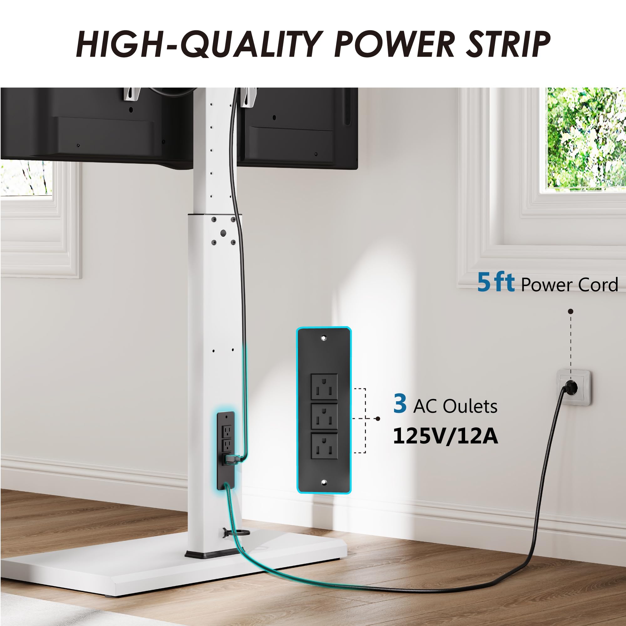FITUEYES Adjustable Height Floor TV Stand with Swivel Base & Power Outlet - Supports 26 to 65 Inch TVs Up to 88lbs - Space Saving TV Mount for Living Room, Bedroom, Dorm - Perfect for Home Entertainment & Small Spaces