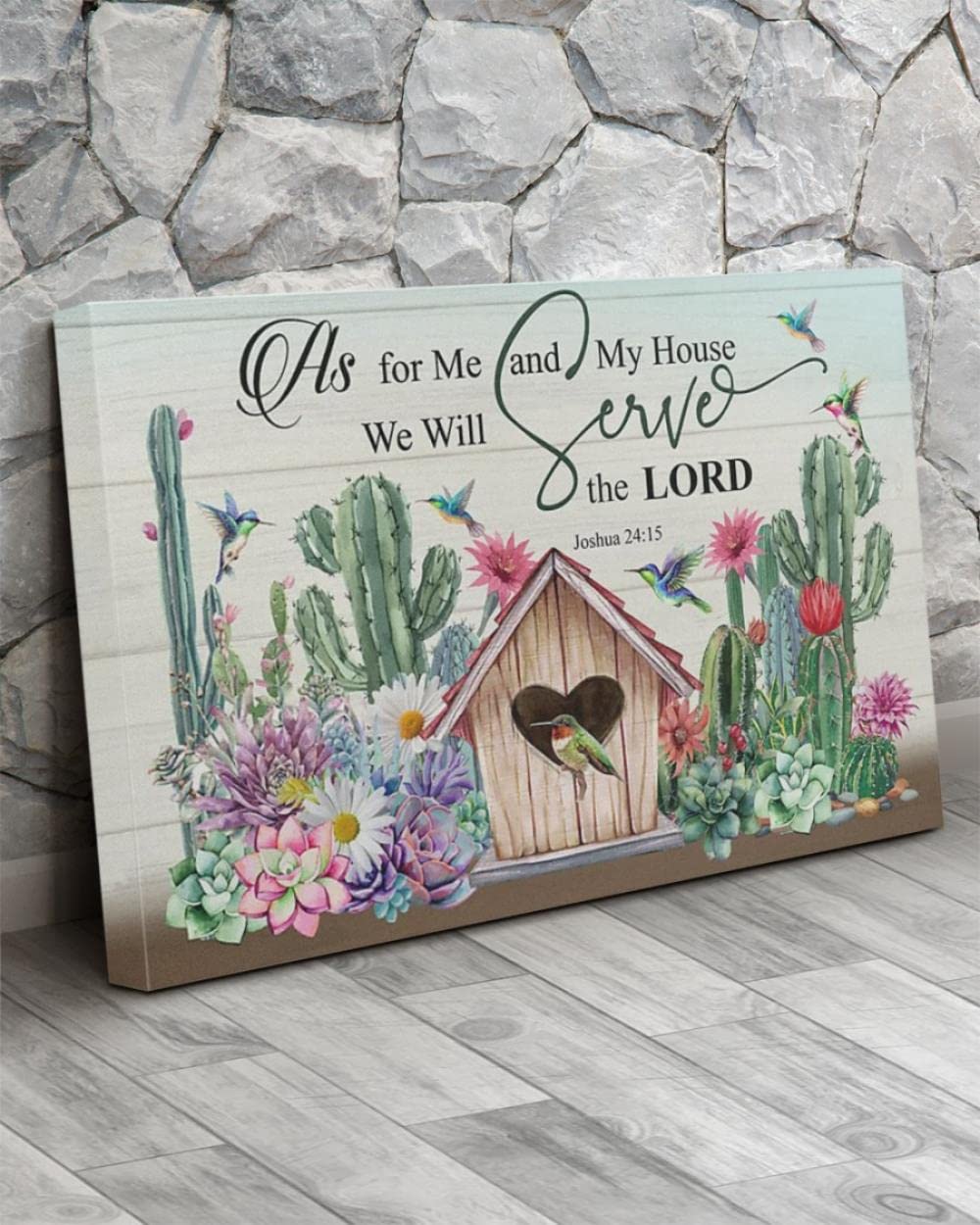 Hummingbird Christian Wall Art - Jesus & God Inspired Canvas Prints for Home Decor | As For Me And My House Scripture Art | Meaningful Horizontal Wall Decor Perfect for Living Room, Bedroom & Church