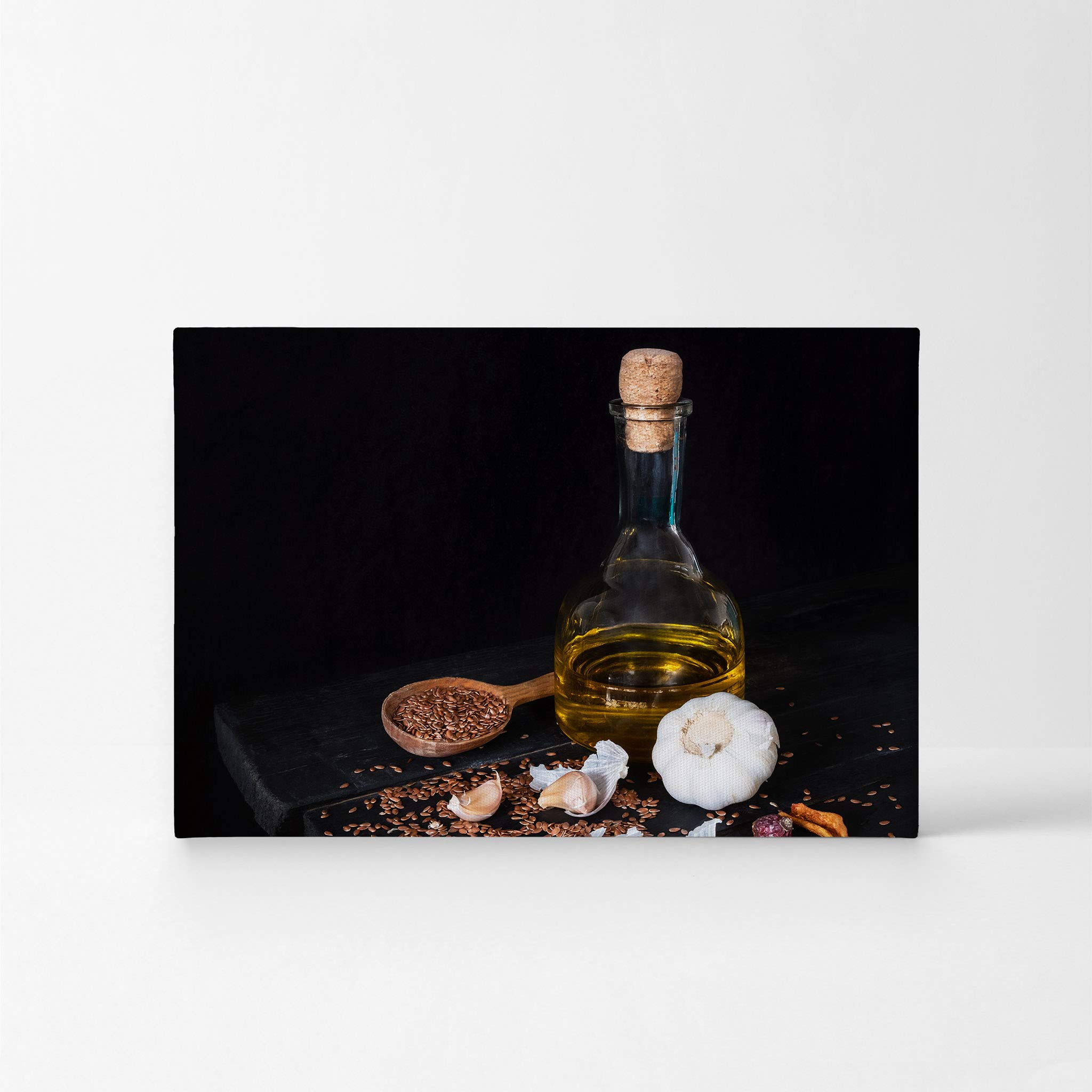 Olive Oil Garlic & Sesame Seeds Kitchen Canvas Wall Art Print - Modern Farmhouse Decor for Restaurant, Cafe & Dining Room - Housewarming Gift - Ready to Hang 24x36 - Perfect for Italian Kitchen & Rustic Home Decor
