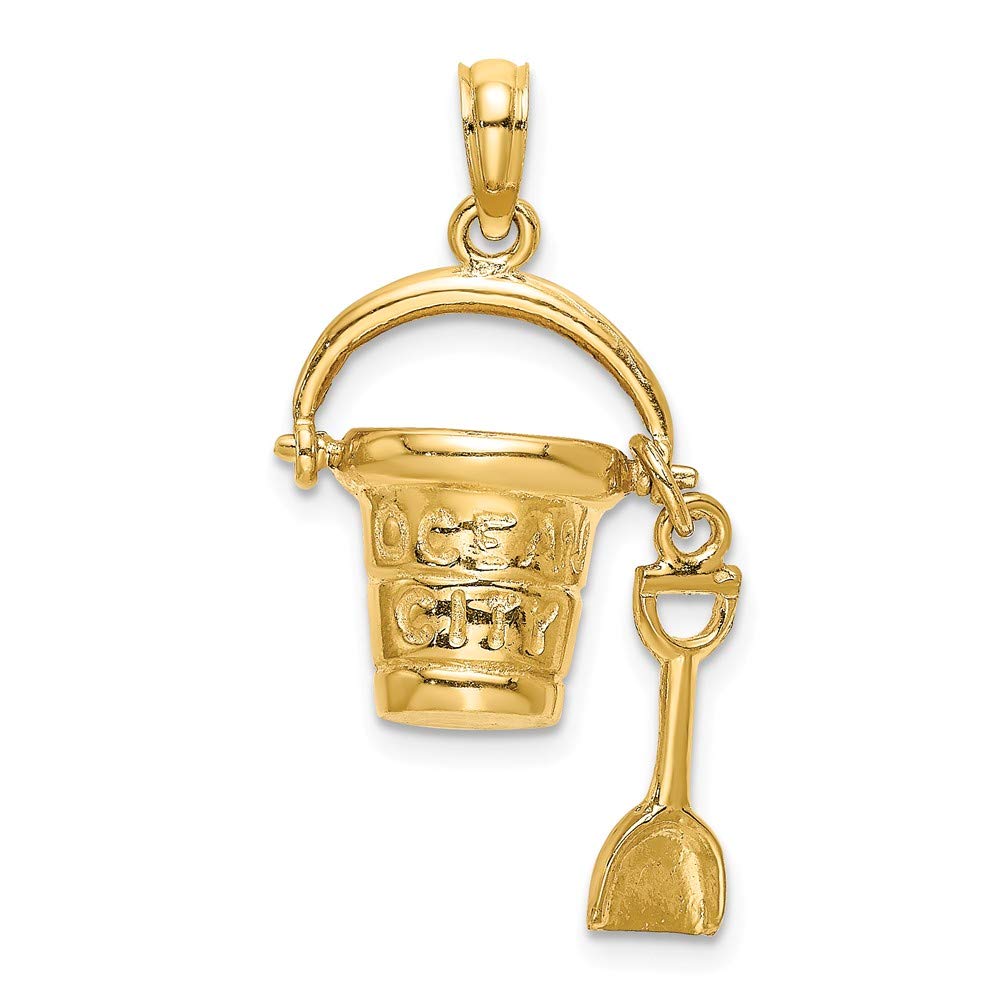 14K Yellow Gold Ocean City Bucket with Shovel Charm Pendant Necklace - Beach Jewelry for Women, Summer Vacation Gift Idea