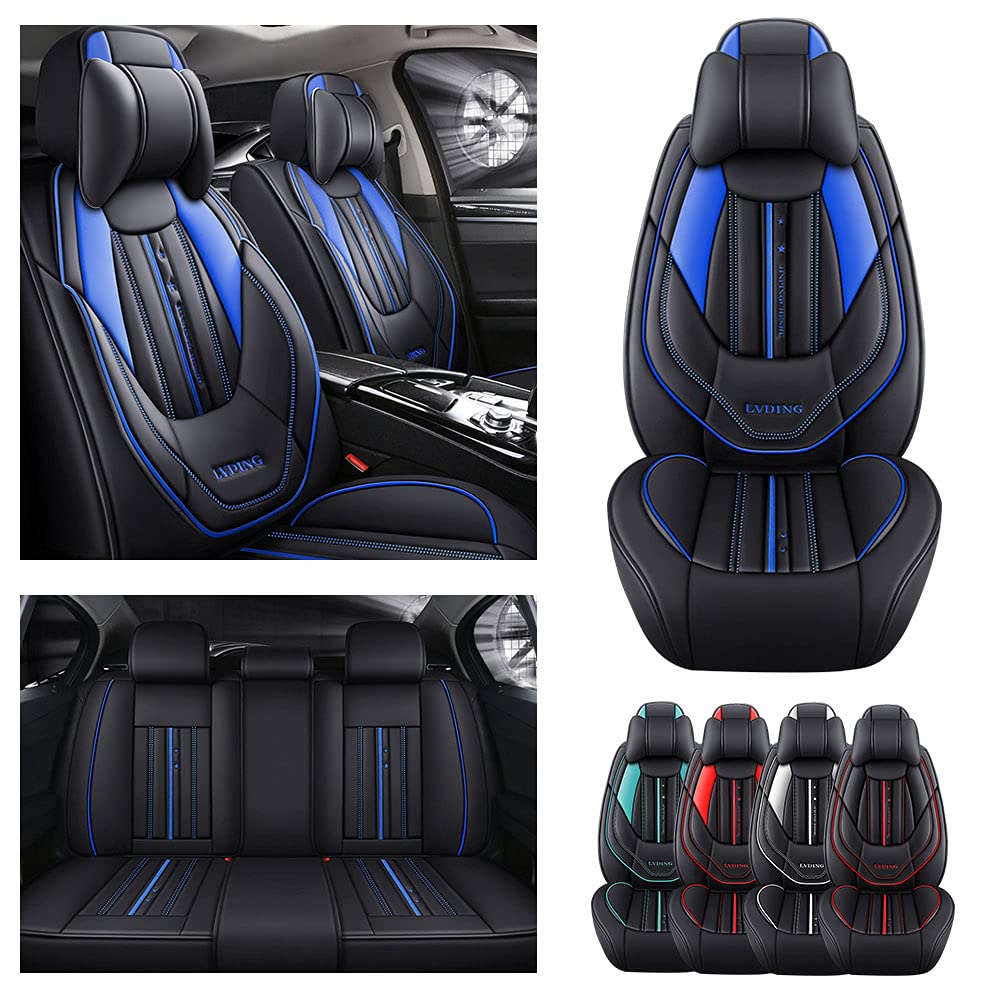 Premium Luxury Car Seat Covers for KIA Cadenza 2014-2020 - Waterproof & Airbag Compatible Vehicle Seat Protectors (Black/Blue) | Perfect for Daily Commuting, Road Trips & Protecting Your Car Interior