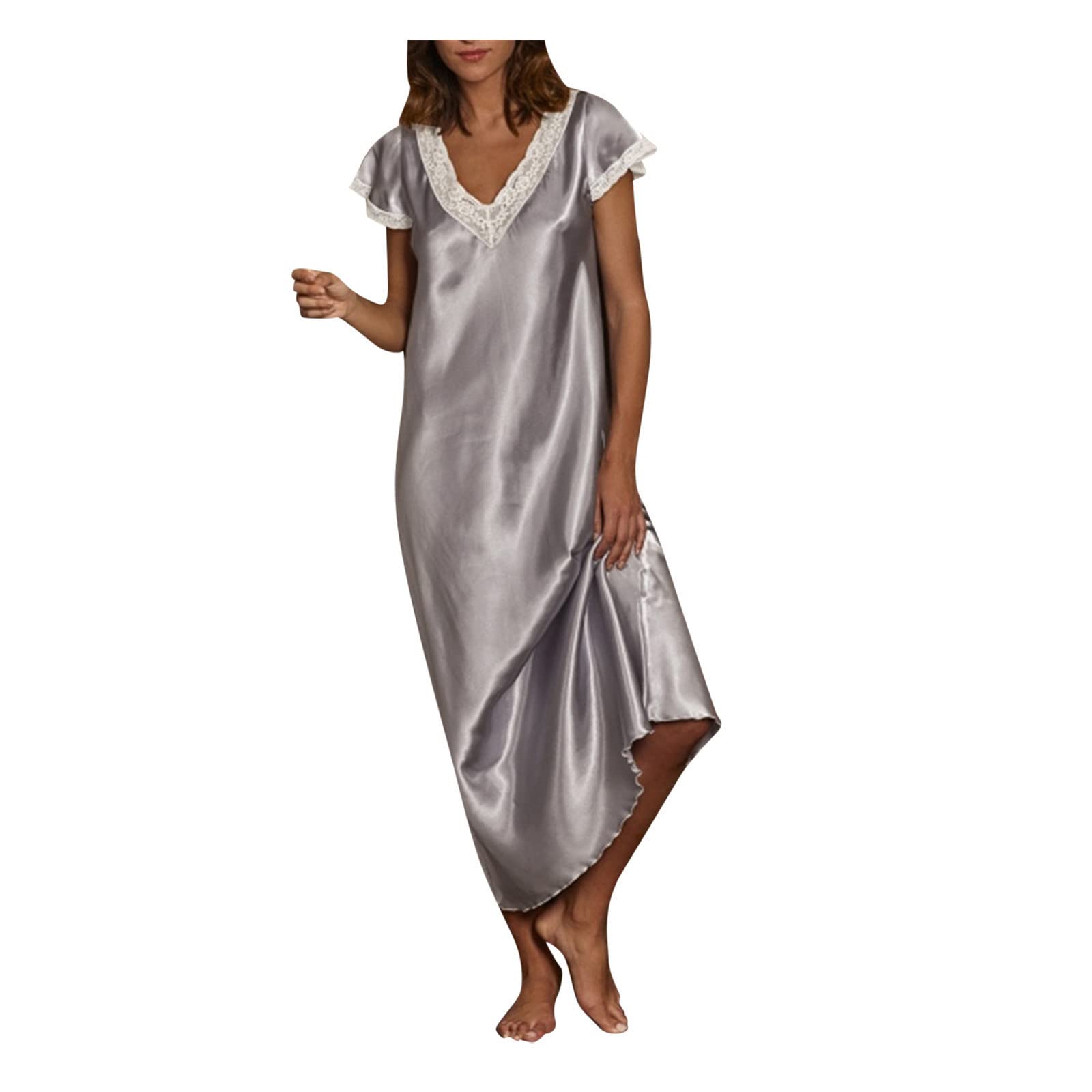 Women's Cute Short Sleeve V-Neck Cotton Nightgown - Soft White Sleepwear for Home & Lounge - Perfect for Relaxing, Sleeping & Comfortable Evenings