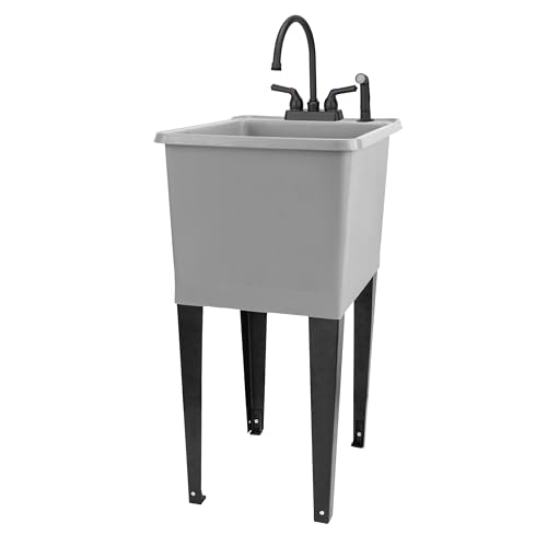 Grey Tub, Black Faucet
