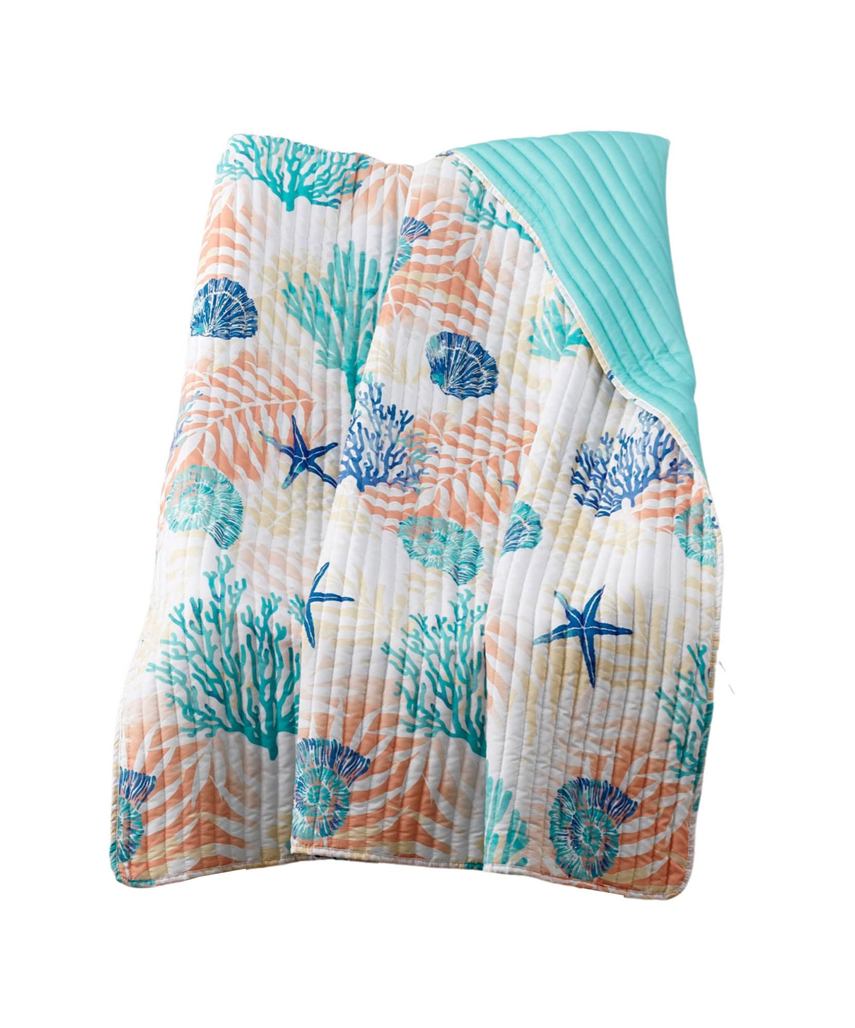 Greenland Home Montego Reversible Throw Blanket - Soft Aqua Blue Cozy Blanket for Couch, Bed & Travel - Lightweight & Warm for All Seasons